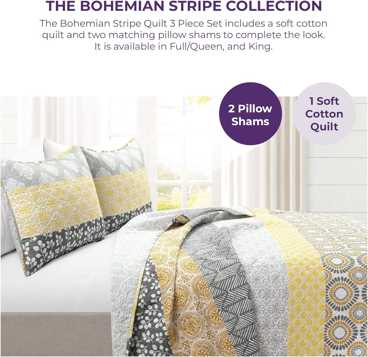 Bohemian 100% Cotton Reversible 3-Piece Quilt Set