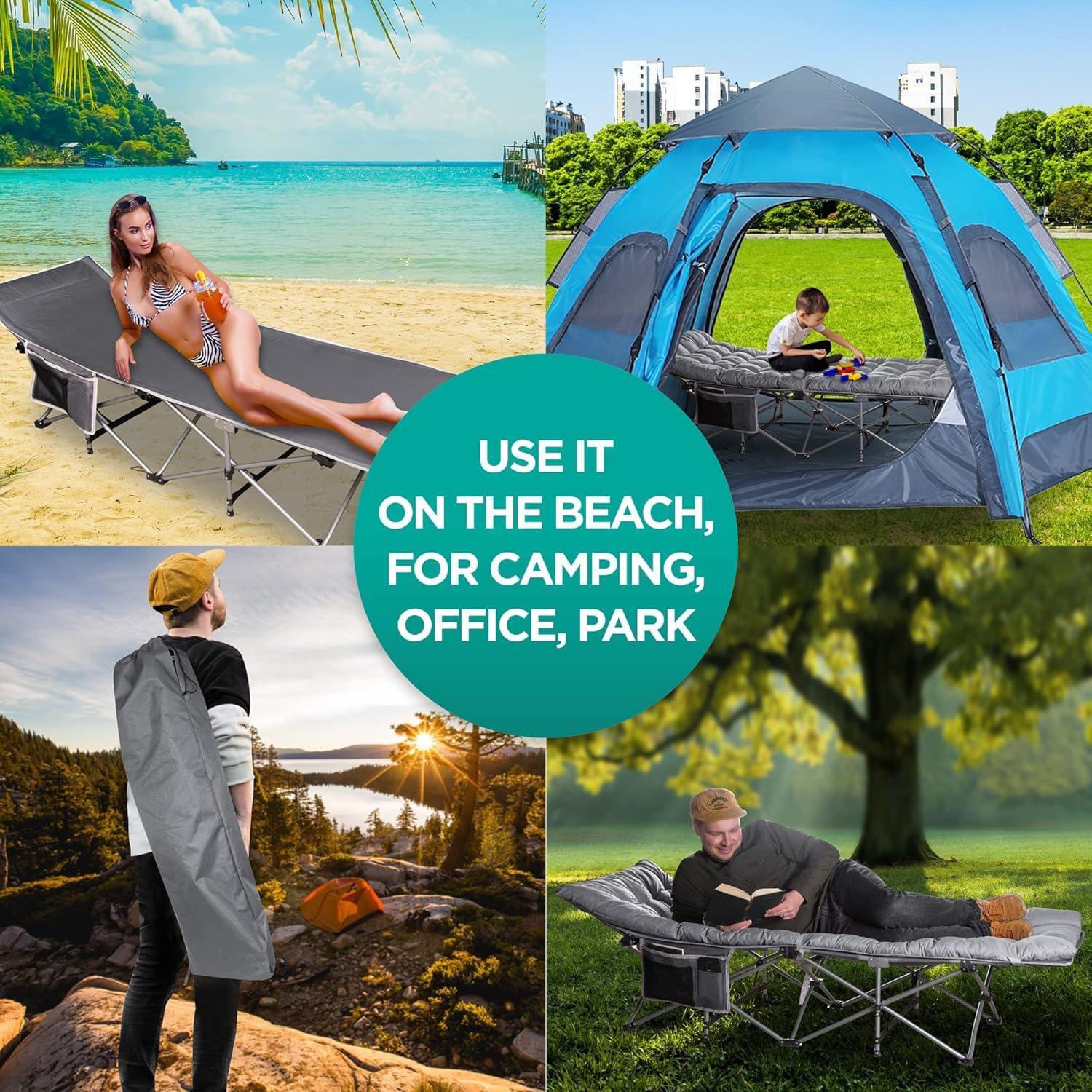 Zone Tech Outdoor Camping Cot Pads Mattress - Comfortable Thicker Cotton Sleeping Cot Lightweight Waterproof Bottom Pad Mattress Gray 2 Pack