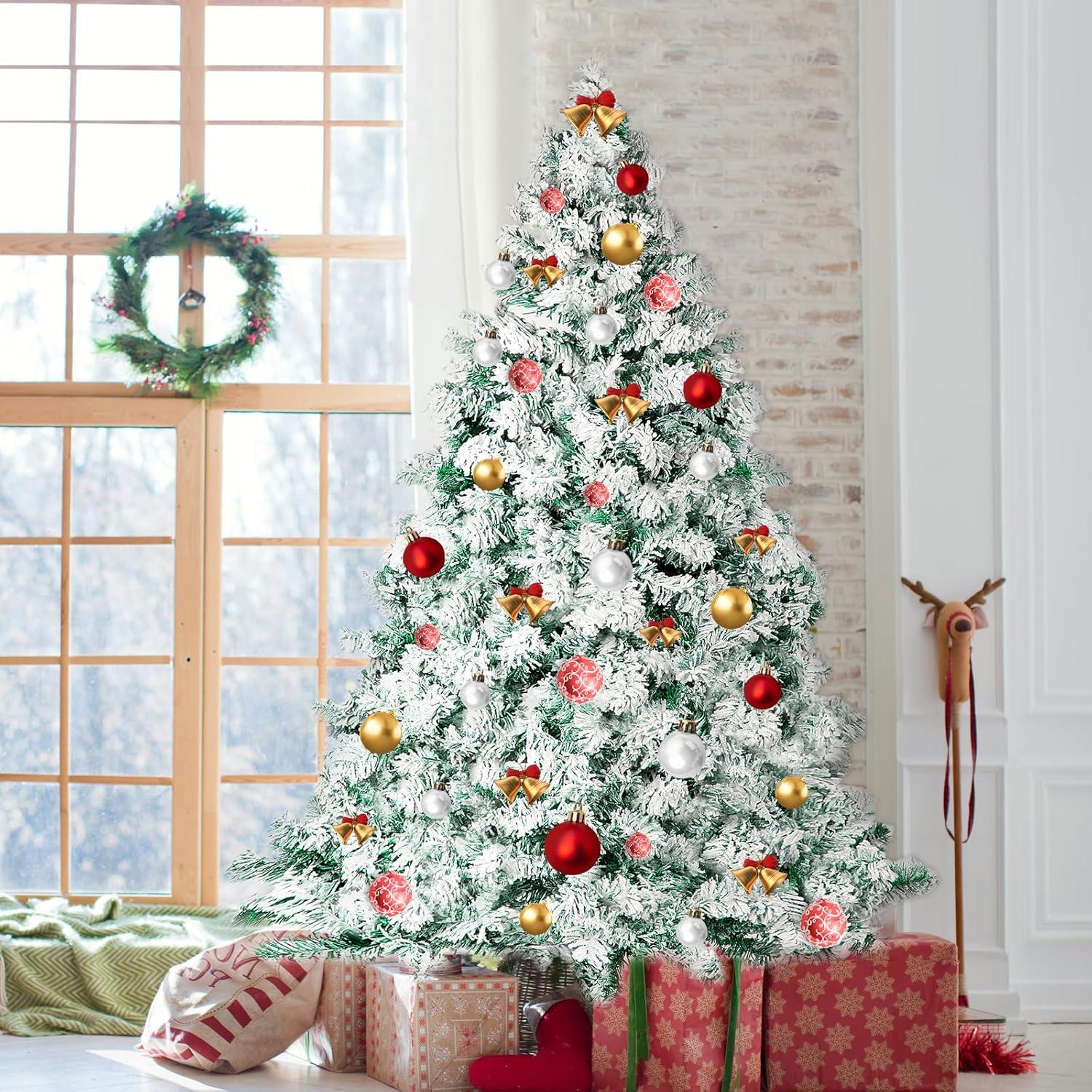 SUGIFT 6ft Snow Flocked Christmas Tree Unlit Holiday Decor