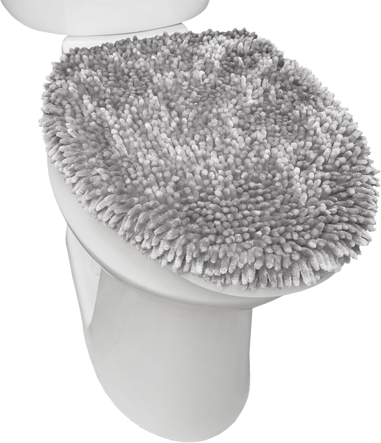TOWN & COUNTRY BASICS Spa Step Noodle Solid Bathroom Toilet Lid Cover, Plush, Soft, and Absorbent, Machine Washable, Light Grey, 18.5"x19.6"