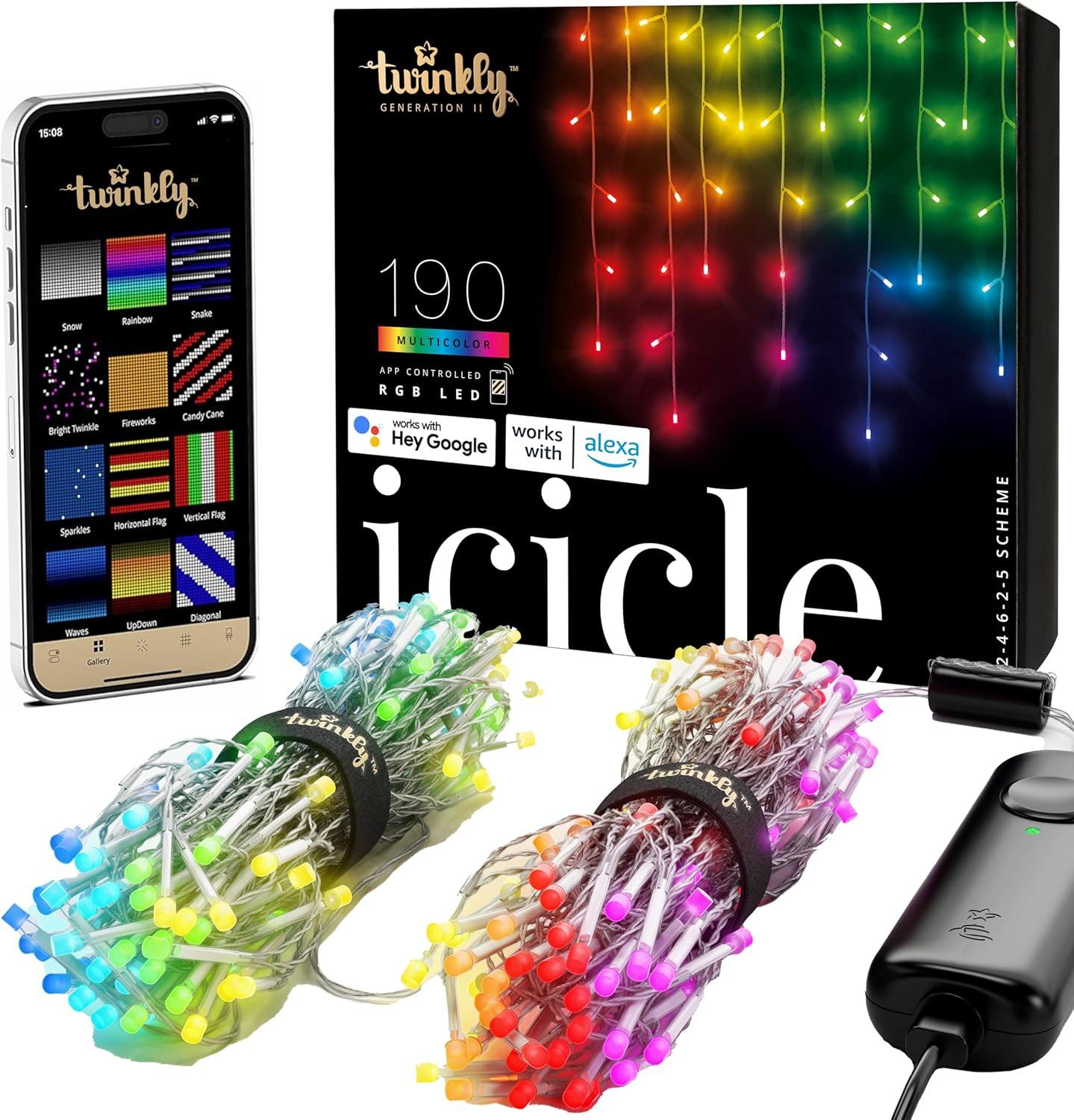 Twinkly Multicolor LED Icicle Lights with Clear Wire