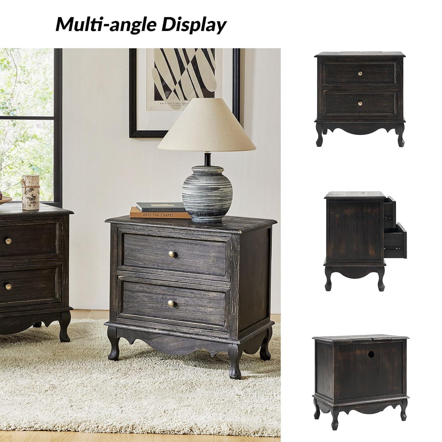 Charcoal Solid Wood French Country 2-Drawer Nightstand Set