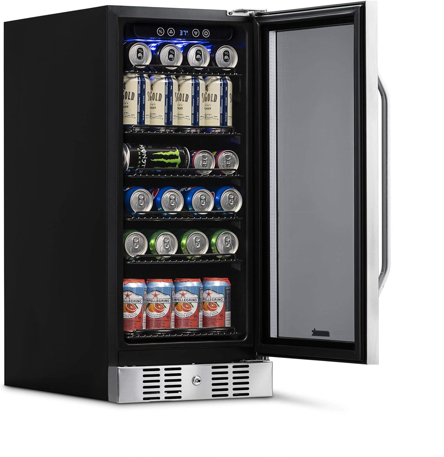 Newair 15" Built-in 96 Can Beverage Fridge in Stainless Steel with Precision Temperature Controls