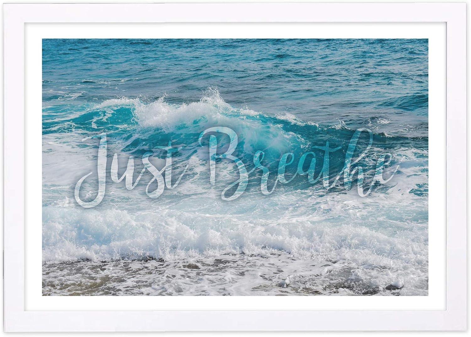 'Just Breathe' Inspirational Quotes and Sayings 19" x 1.00" Framed Painting Art Print, by Wynwood Studio