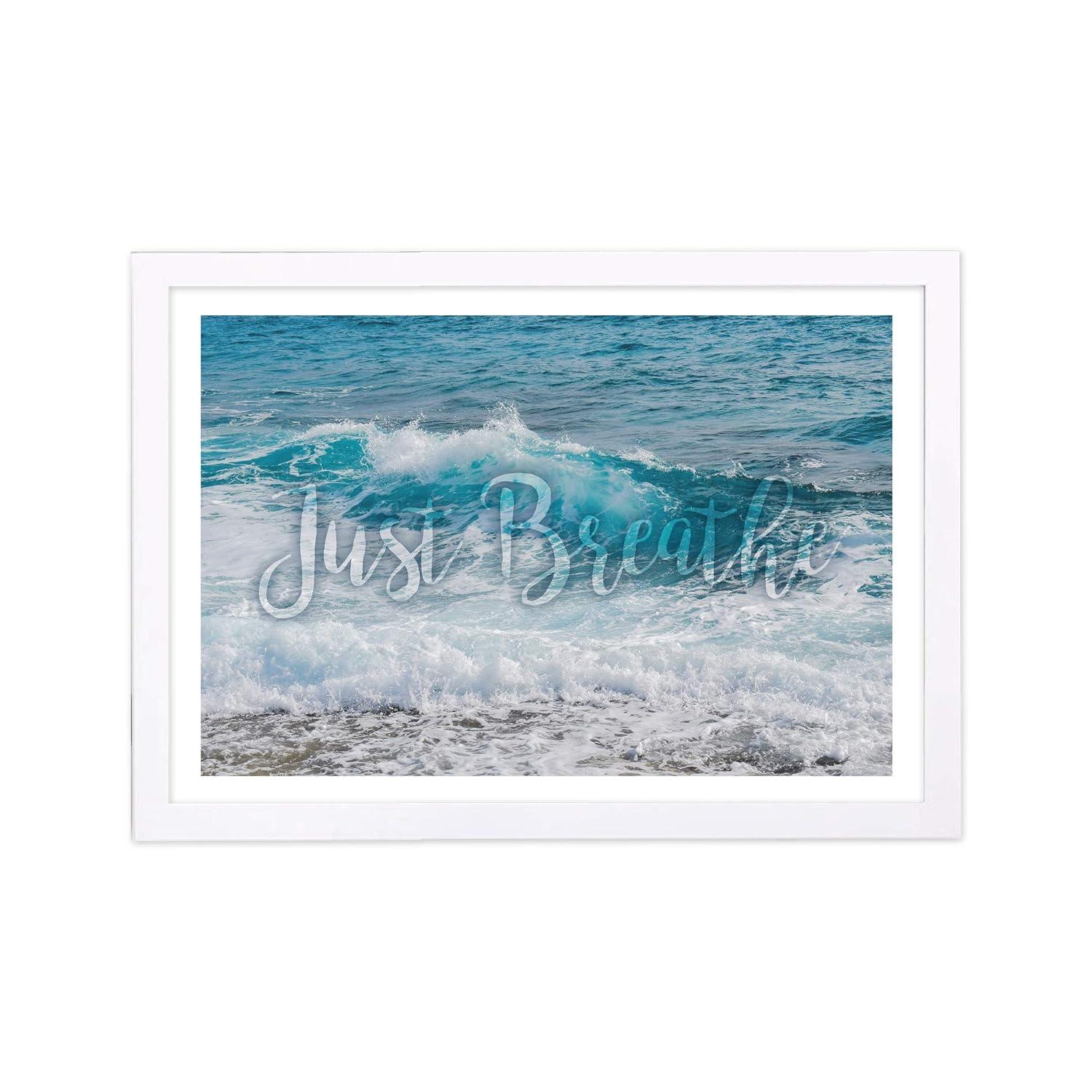 'Just Breathe' Inspirational Quotes and Sayings 19" x 1.00" Framed Painting Art Print, by Wynwood Studio