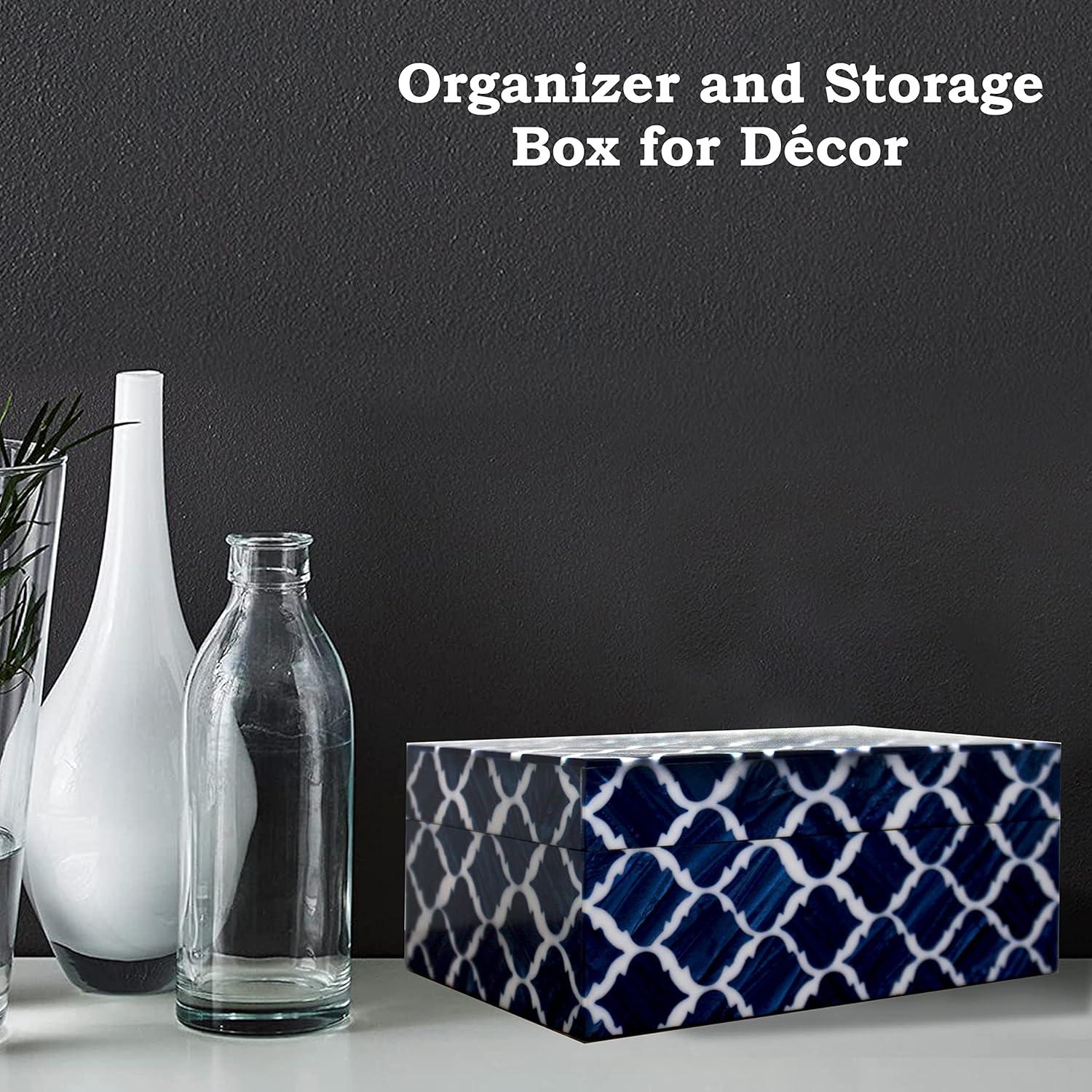 Moroccan Pattern Resin Box Decorative Handmade Storage Box 7x3 x5 inche Blue & White collectiblesbuy