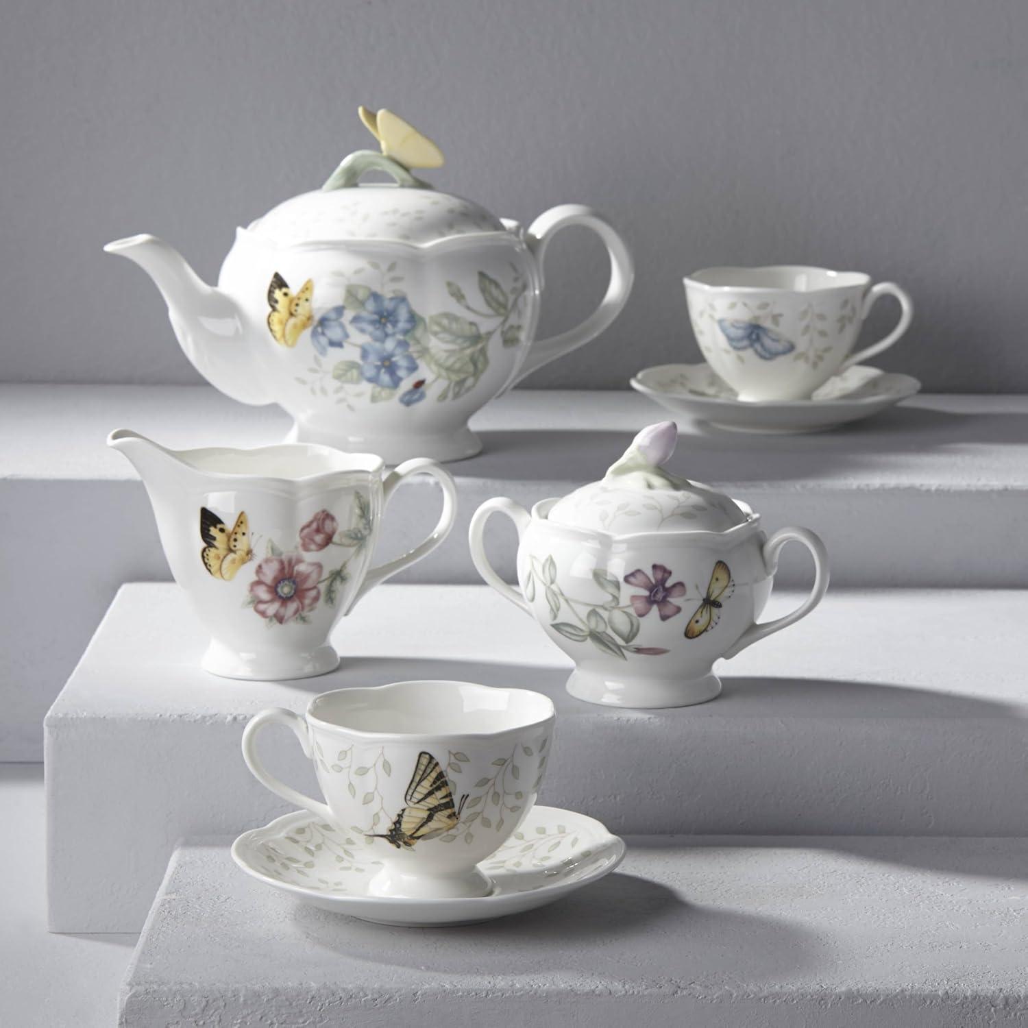 Butterfly Meadow Floral Porcelain 7-Piece Tea Set