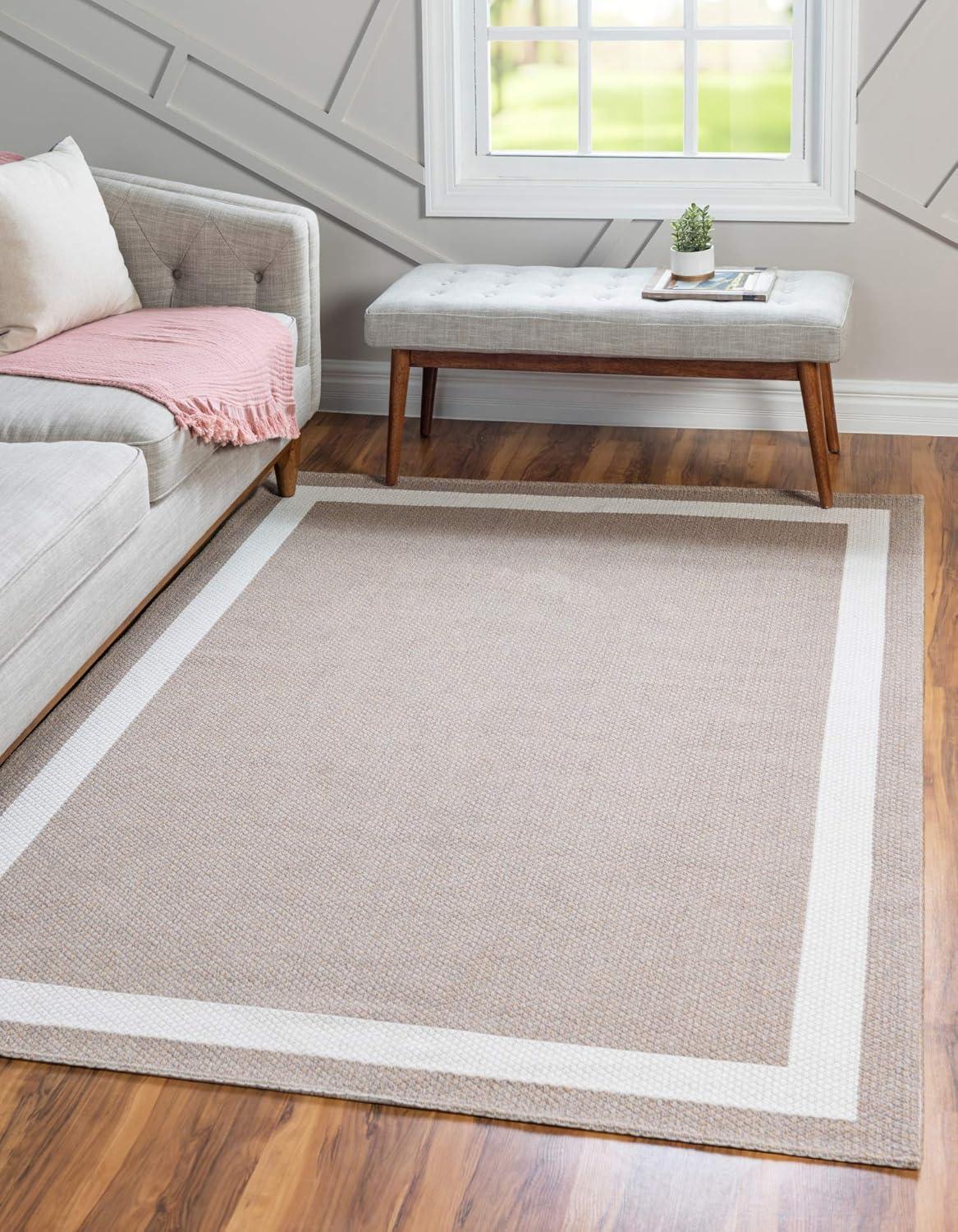 Taupe and Ivory 6' x 9' Flatweave Cotton Rug with Recycled Materials