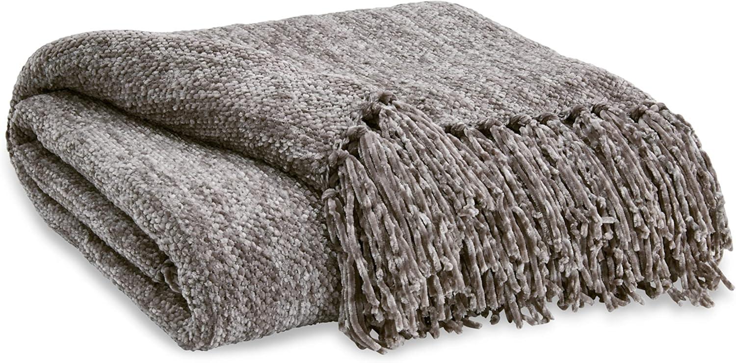 Ashley Tamish 60''x50'' Gray Woven Throw with Knotted Fringe