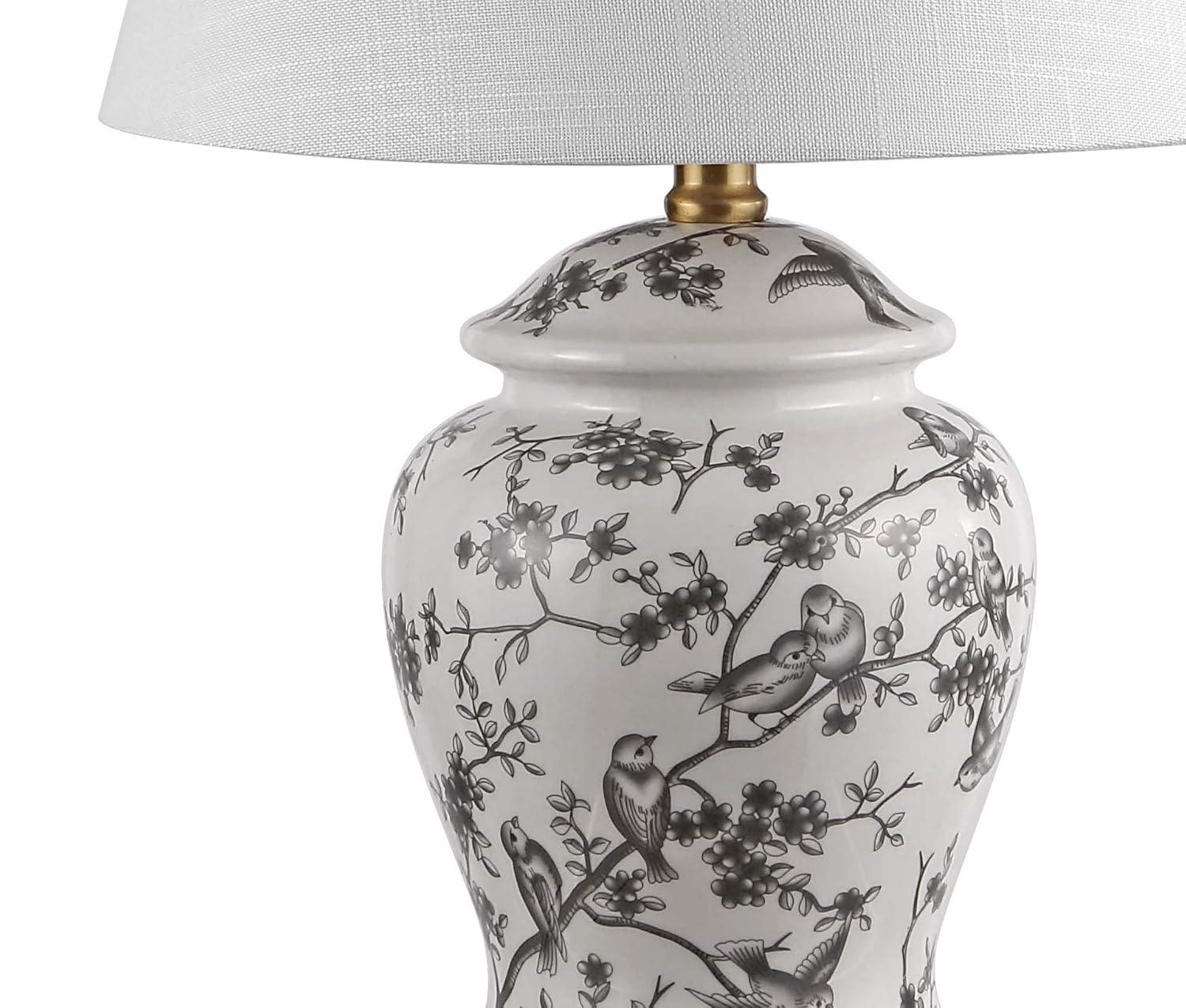 JONATHAN Y JYL3005C Penelope 22" French Country Cottage Ceramic/Iron Chinoiserie Ginger Jar LED Table Lamp, Classic for living room, dinning room, bedroom Bulb Included, Gray/White