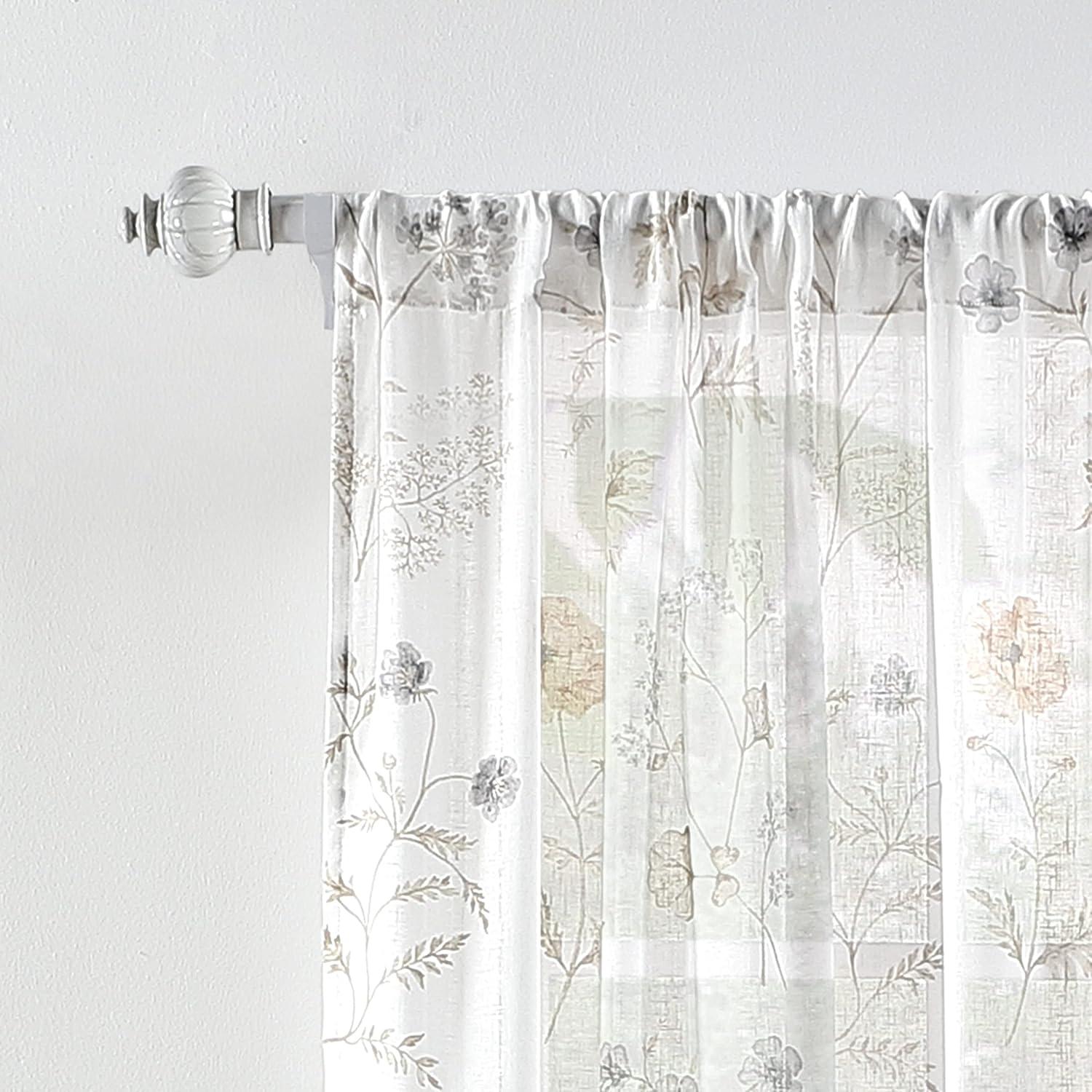 Martha Stewart Marthas Garden Floral Semi-Sheer Rod Pocket Curtain Panel Pair (Set of 2) (Set of 2)
