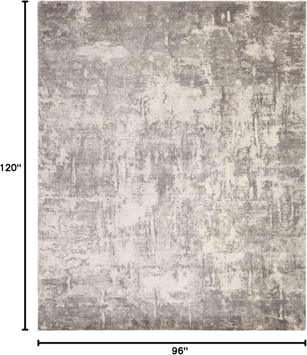 Elysian Abstract Gray Wool & Viscose 8' x 10' Handcrafted Rug