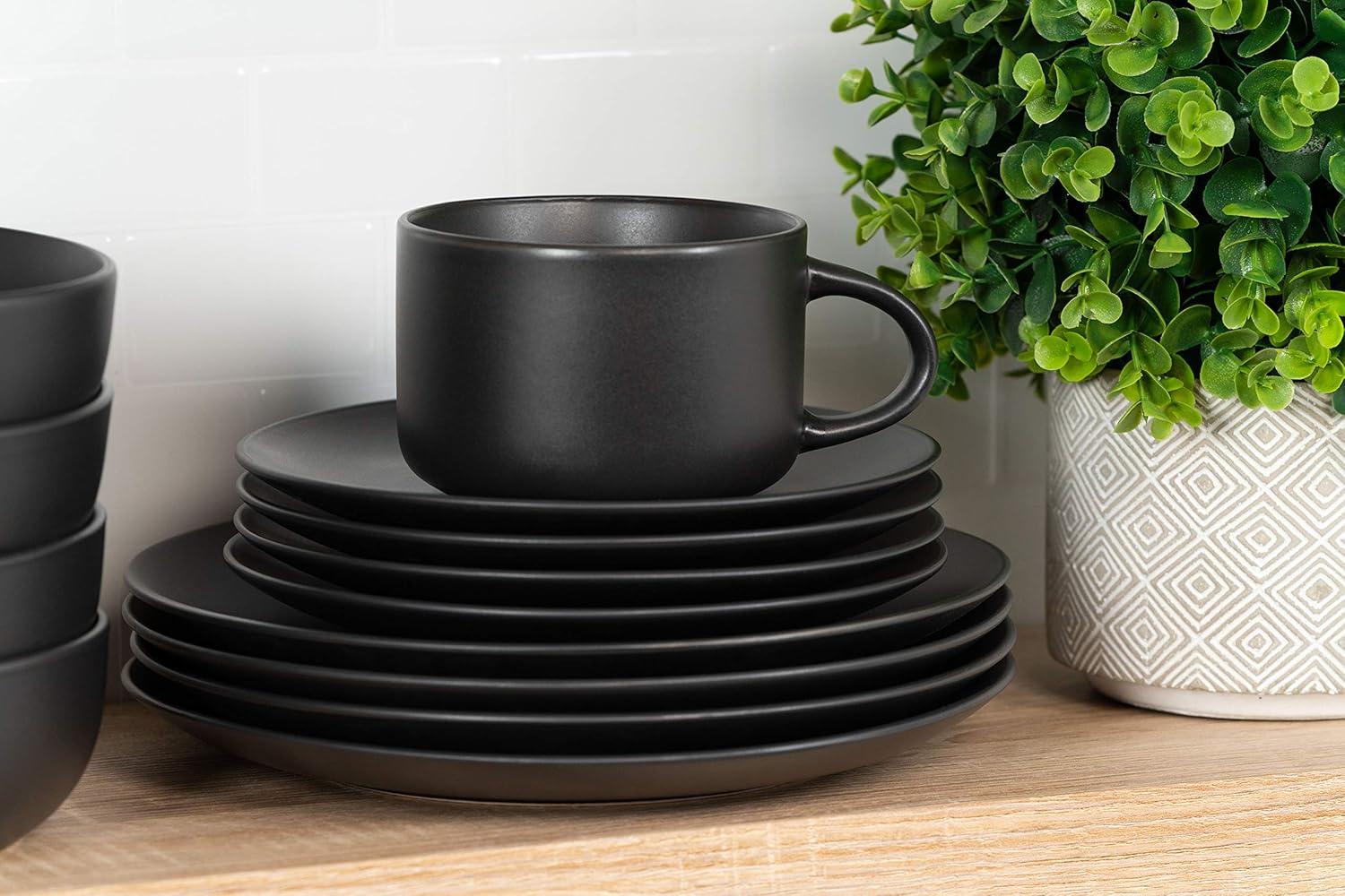 Black Matte Ceramic 16-Piece Dinnerware Set, Service for 4