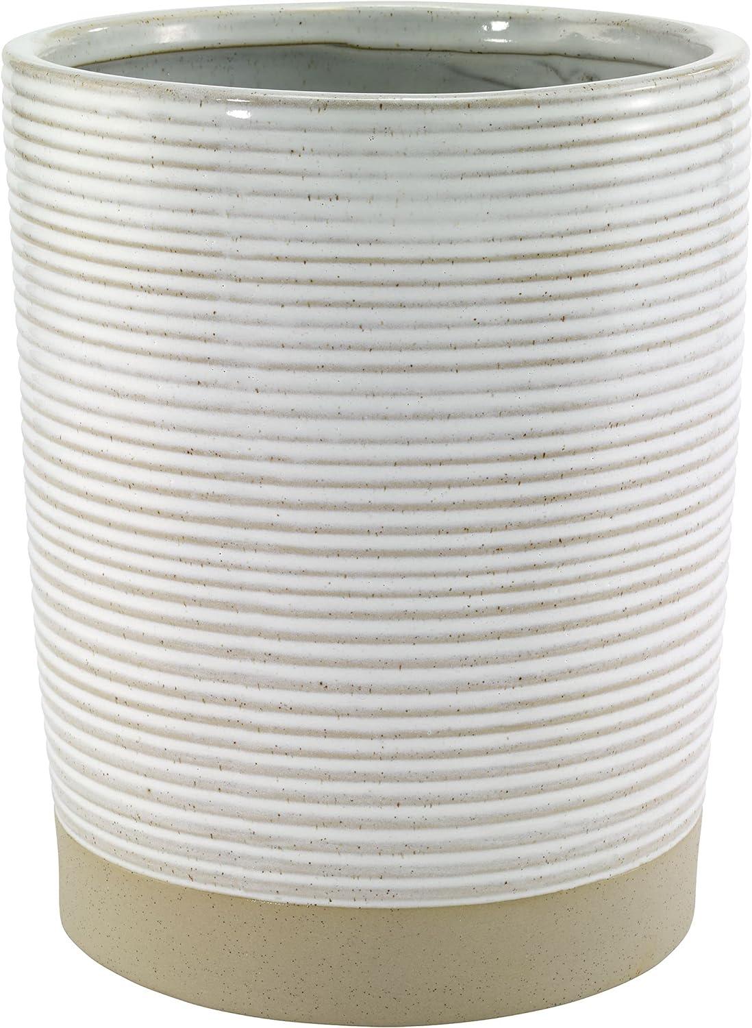 White Ceramic Ridged Circular Rubbish Bin