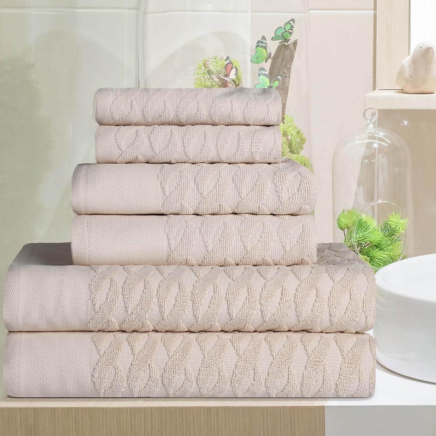 Superior Turkish Cotton Highly-absorbent 6-Piece Towel Set for Bathroom, Spa, and Gym, Ivory