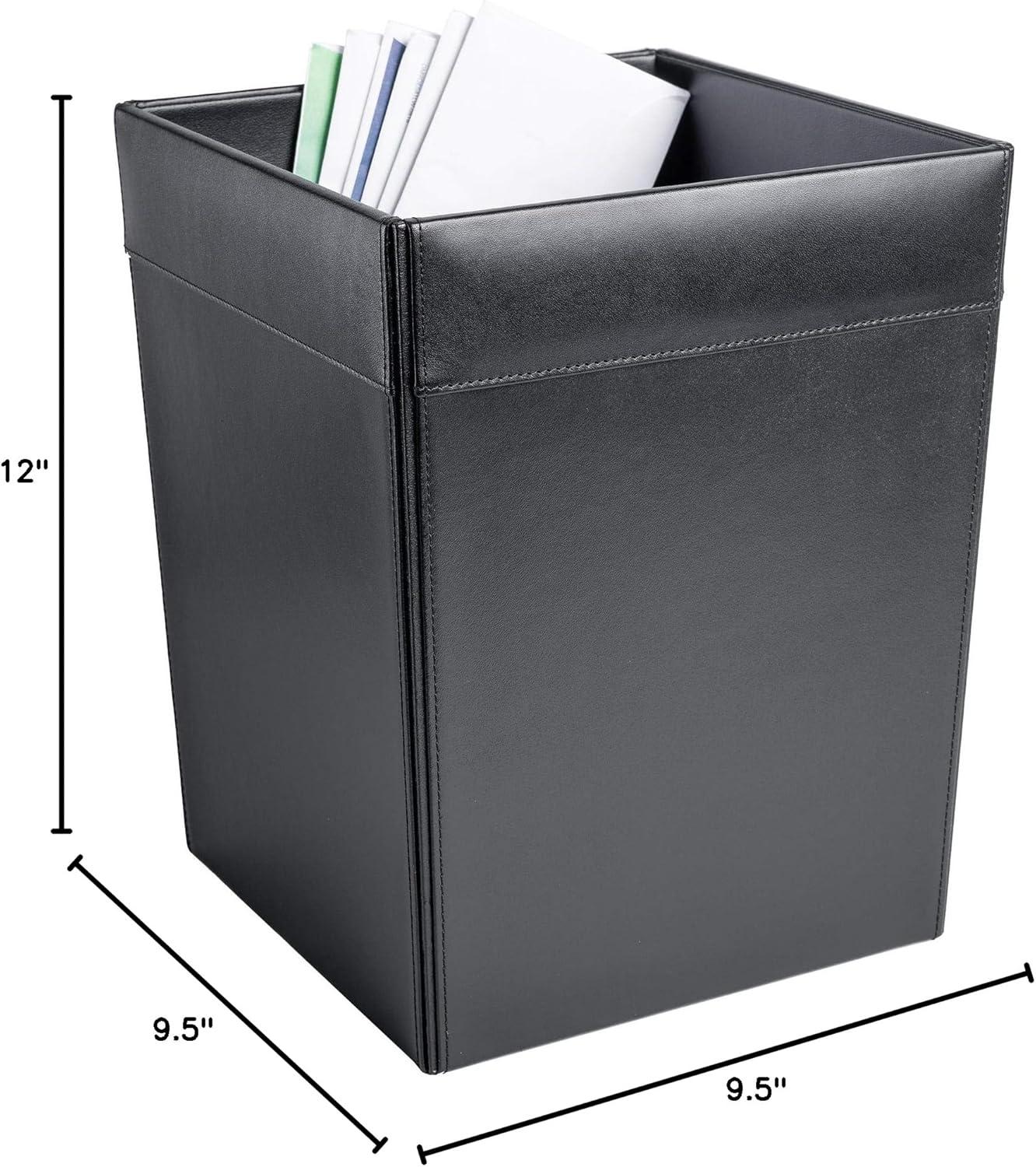 Classic Black Leather Square Waste Basket