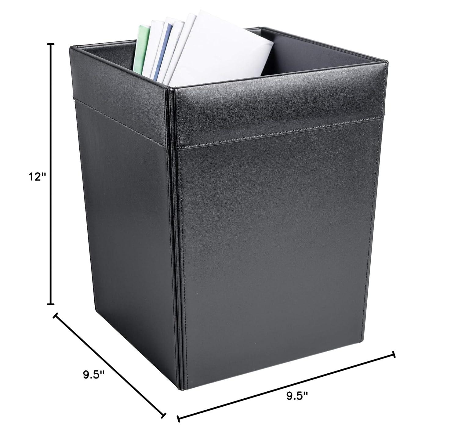 Classic Black Leather Square Waste Basket
