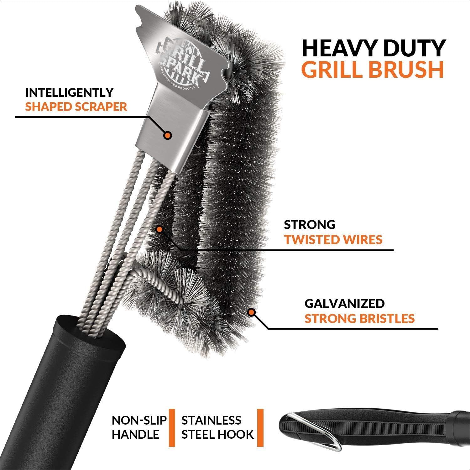 BBQ Grill Brush and Scraper 18" | Stainless Steel Cleaning Brush Accessories | Best for Weber Gas, Charcoal, Porcelain, Cast Iron, All Grilling Grates