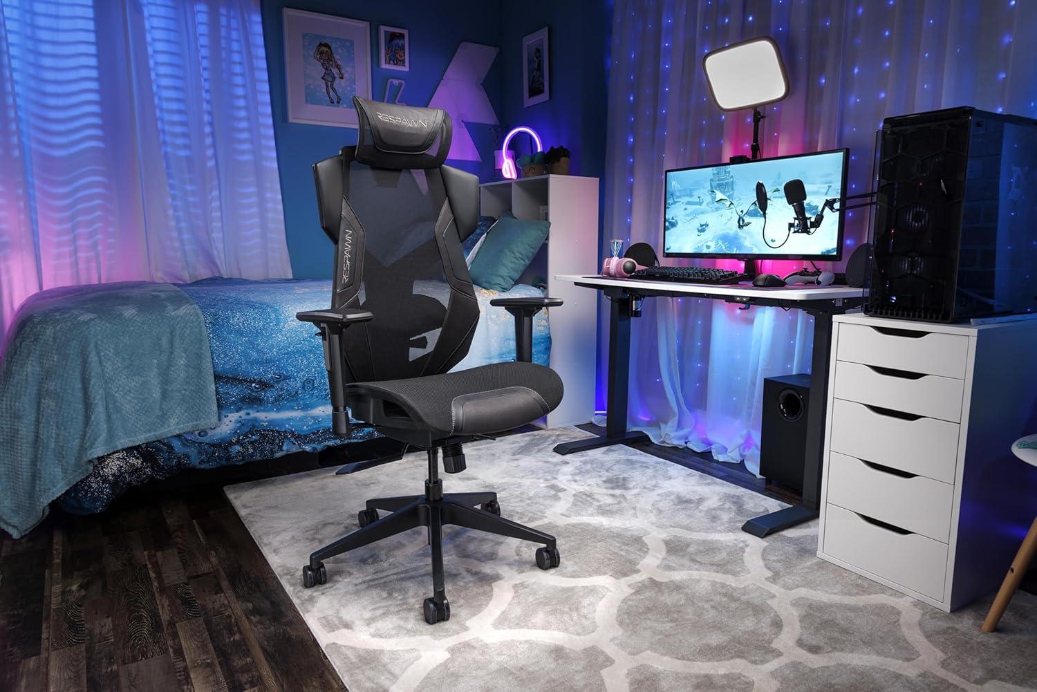 RESPAWN FLEXX Mesh Gaming Chair With Lumbar Support, Ergonomic Gaming Chair with Recline/Tilt Tension Controls, Adjustable Arms, 300lb Max Weight With Wheels for Computer/Desk/Office