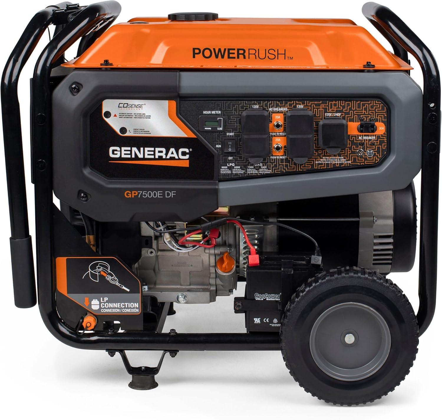 Generac 8011 GP7500E 7,500-Watt Dual-Fuel Compatible Portable Generator, 49-ST