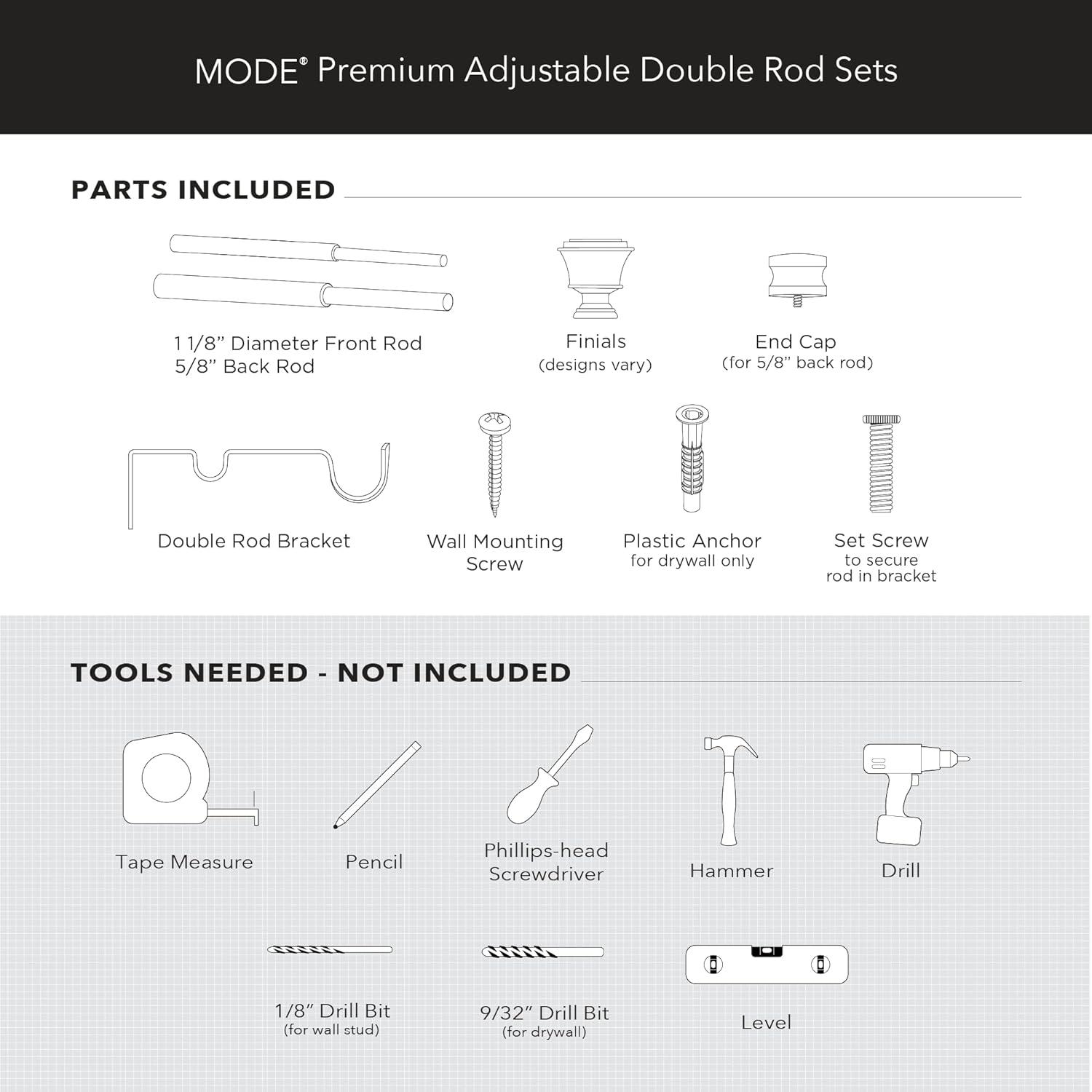 MODE Premium - Double Steel Adjustable Double Curtain Rod