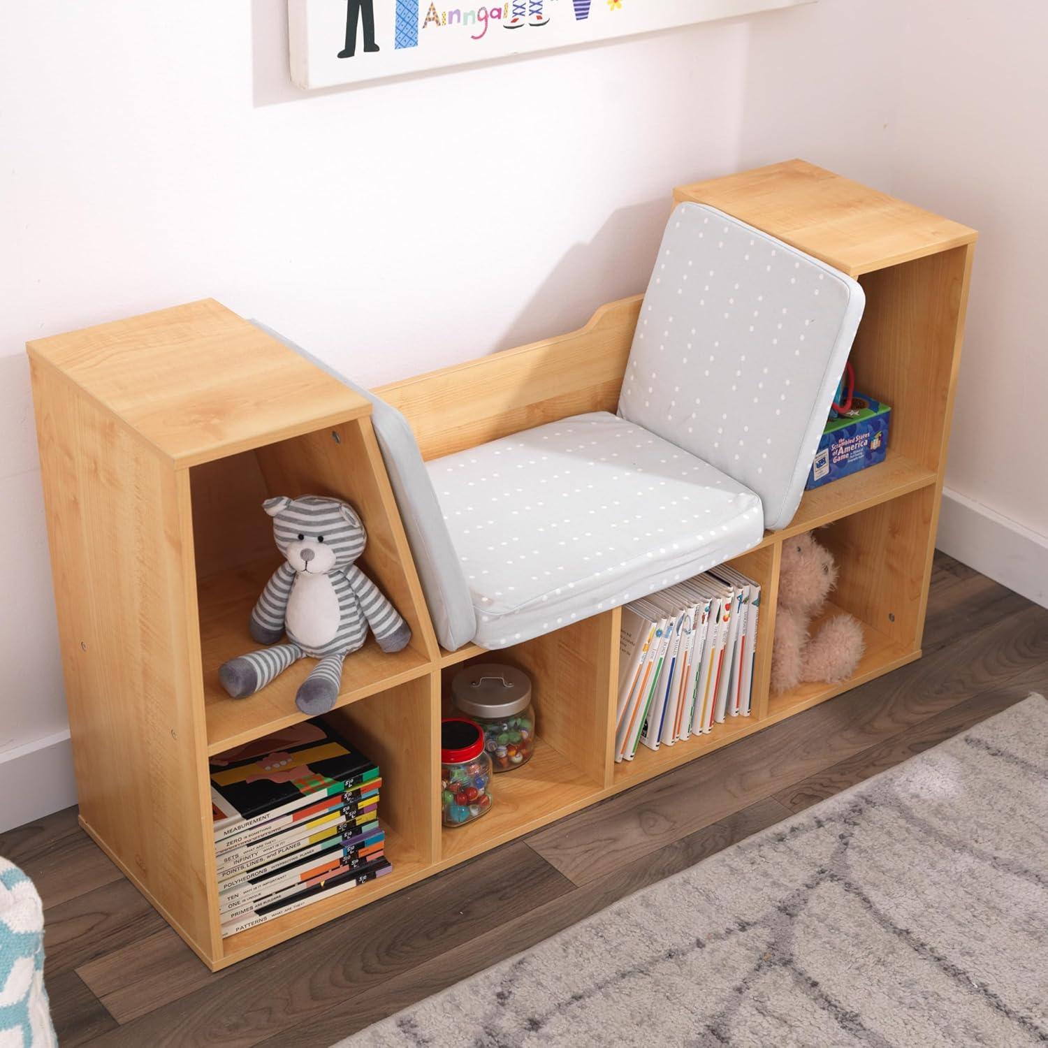 KidKraft Bookcase with Reading Nook, 6 Shelves, Natural