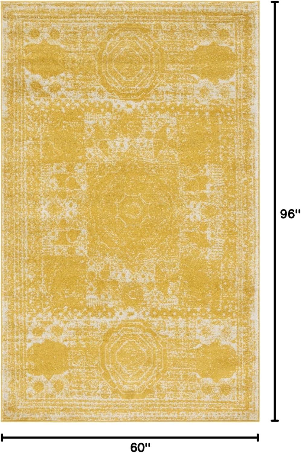 Yellow Geometric Rectangular Easy Care Synthetic Rug 5' x 8'