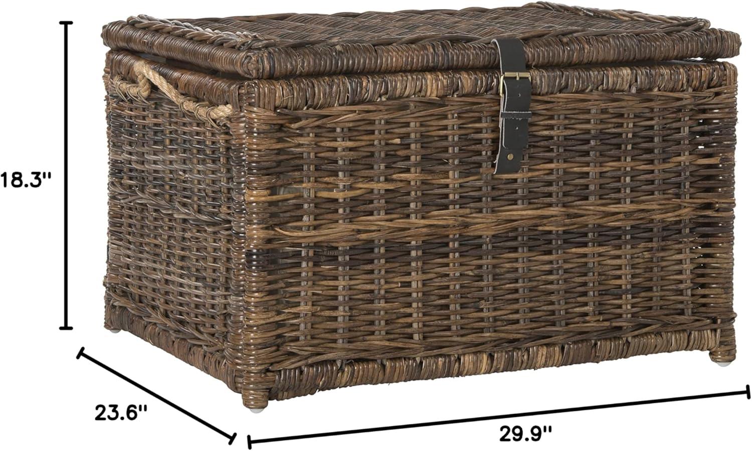 Caden 30'' Brown Wicker Storage Trunk with Leather Strap