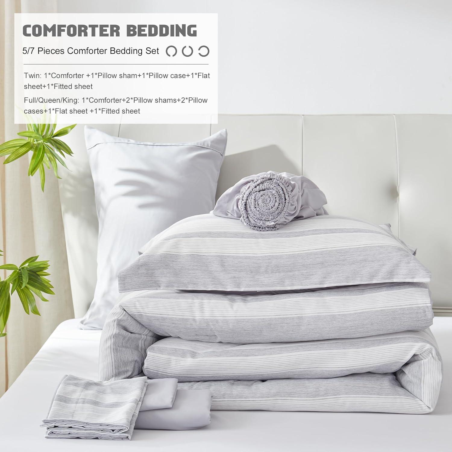 7 Pieces Comforter Set for All Seasons Grey - Full