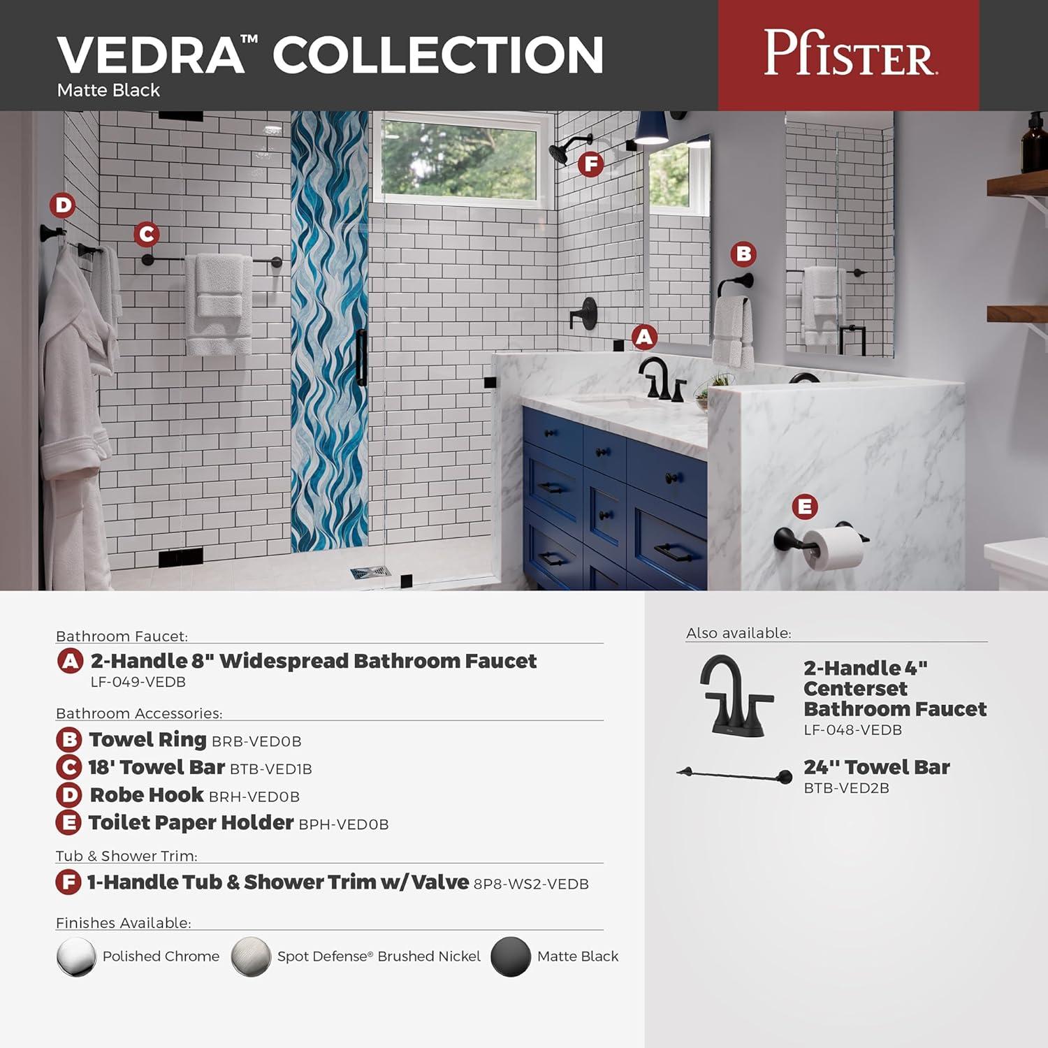 Vedra 8 in. Widespread Double Handle High Arc Bathroom Faucet with Drain Kit Included in Matte Black