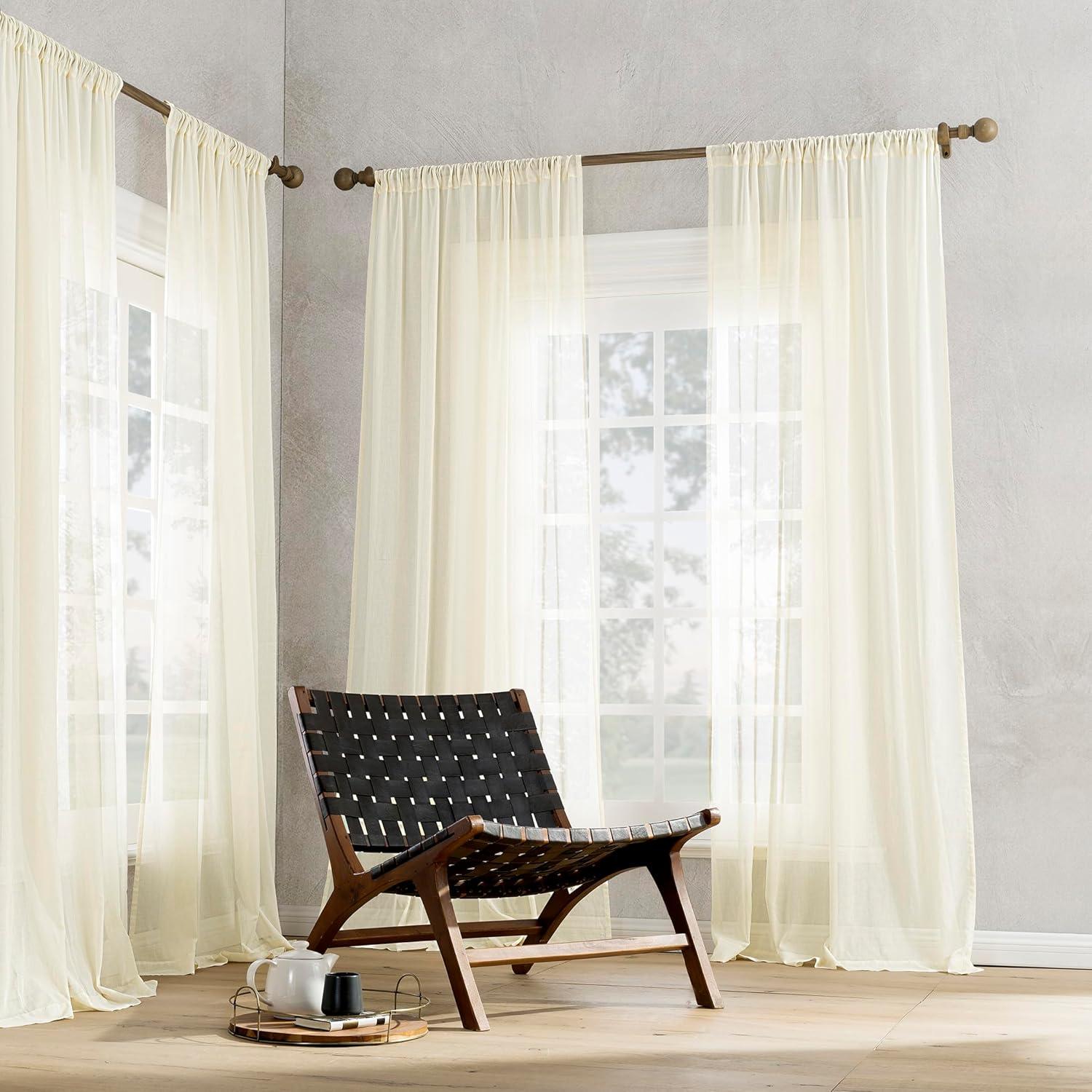 50"x63" Archaeo Sheer 100% Cotton Curtain Panel Cream: Transitional Voile Rod Pocket Indoor Drapery