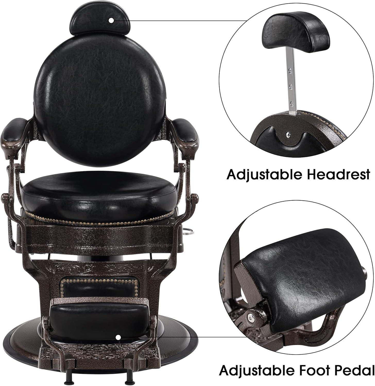 BarberPub Heavy Duty Vintage Barber Chair,  Salon Chair with Metal Frame