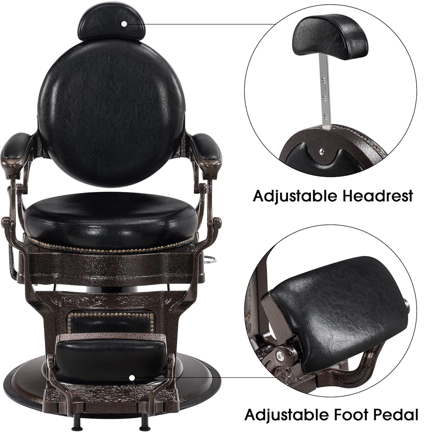 BarberPub Heavy Duty Vintage Barber Chair,  Salon Chair with Metal Frame