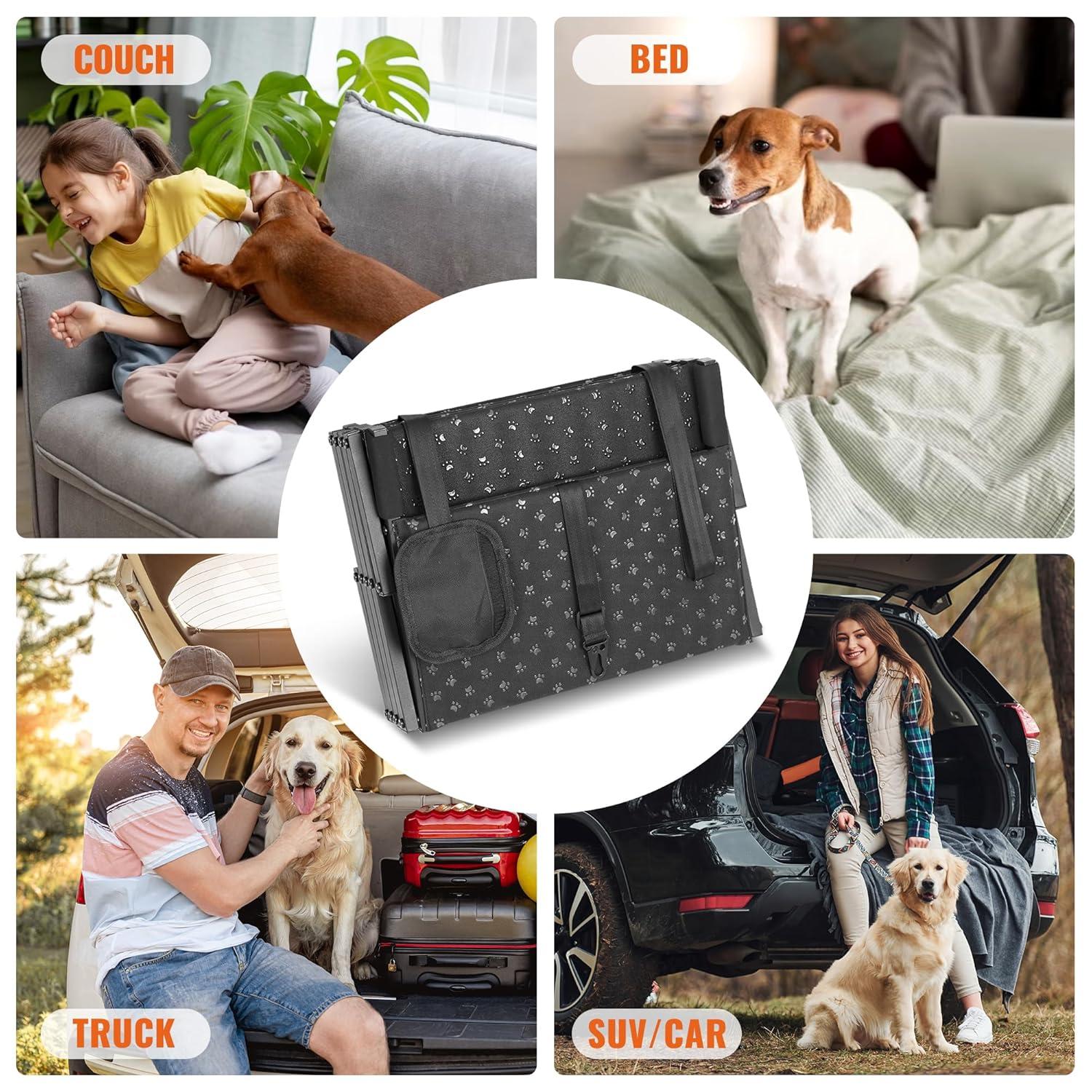 Dog Stairs for Car - Foldable Dog Ramps for Large Dogs with Non Slip Surface, Portable Dog Steps for Cars and SUV, Truck, Support Up to 200 Lbs, 6 Steps