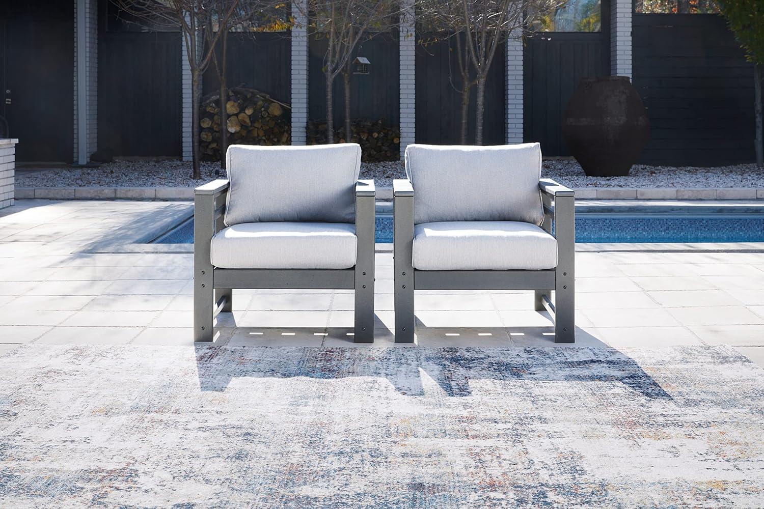 Signature Design by Ashley Casual Amora Outdoor Lounge Chair with Cushion (Set of 2)  Charcoal Gray