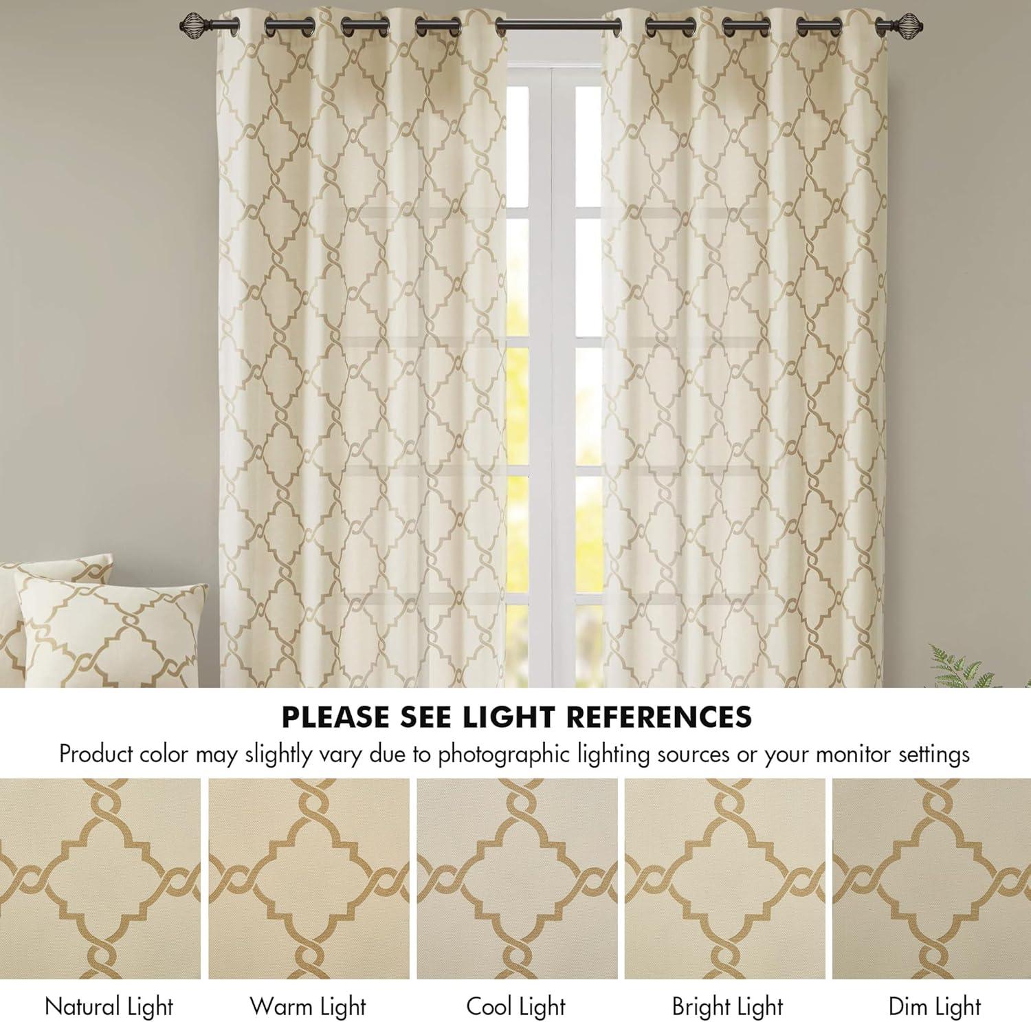 Fretwork Print Grommet Top Window Curtain Panel