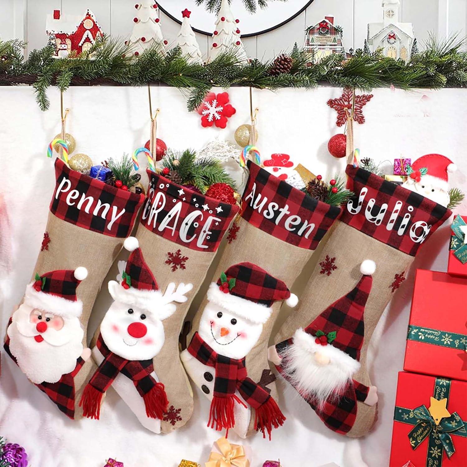 TenKen Clearance Christmas Swags, Christmas Stockings, Burlap Plaid Christmas Stockings, 18 Inch Christmas Stockings, Christmas Decoration Gifts for Family Children, Personalized Name (Moose)