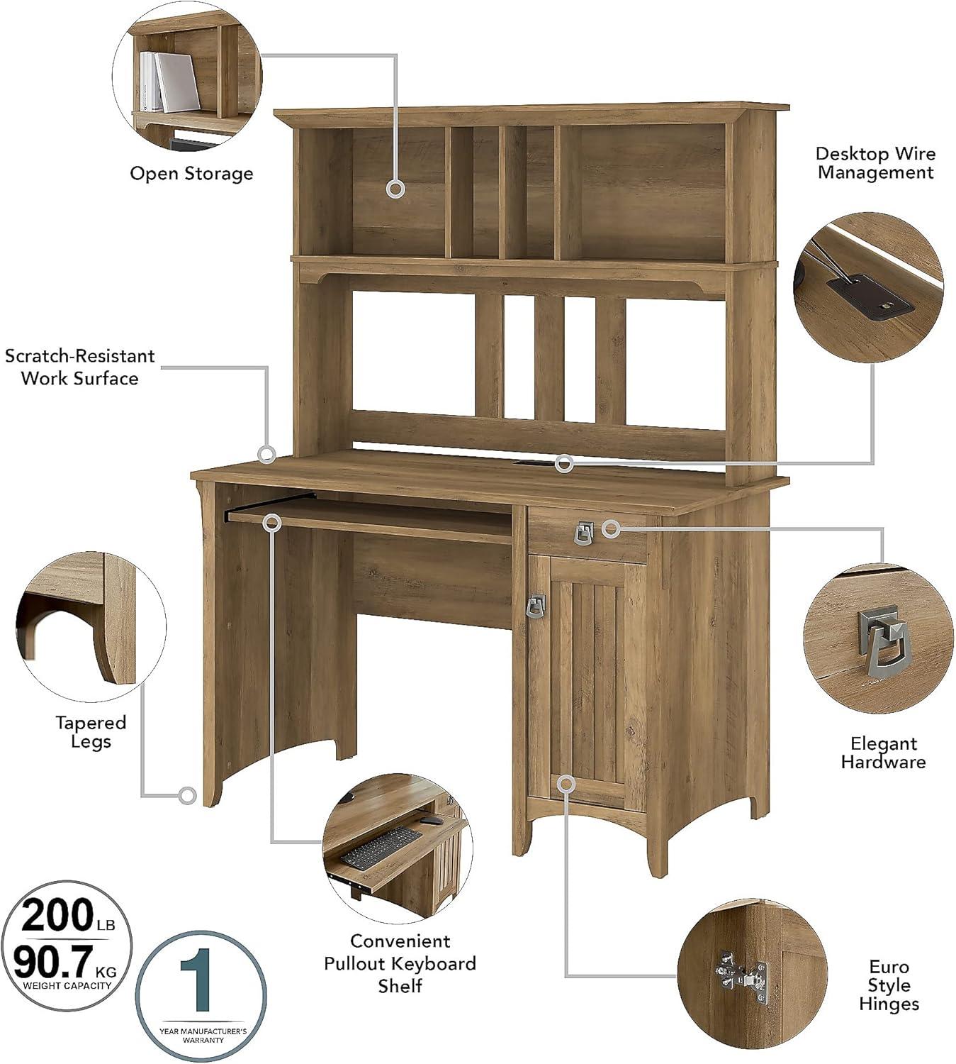 Bush Furniture Salinas Mission 48" Computer Desk and Hutch, Reclaimed Pine