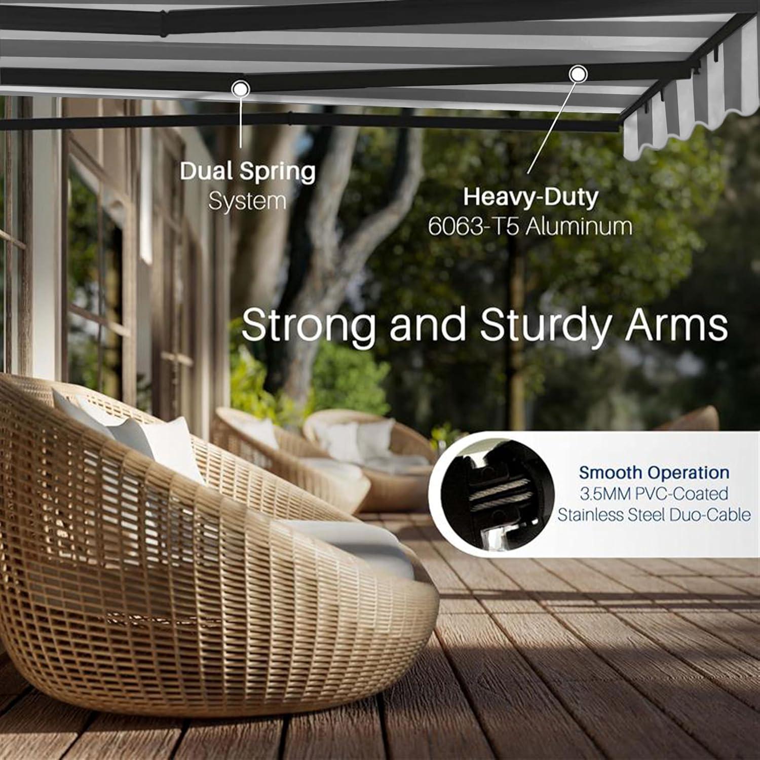 Retractable Home Patio Awning | Deck Canopy |UV Protection Sunshade | Manual Black Frame | Upgraded 2024