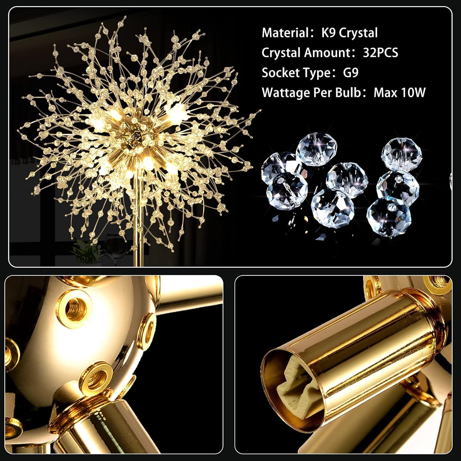 Gold Crystal Firework LED Floor Lamp with Metal Pole