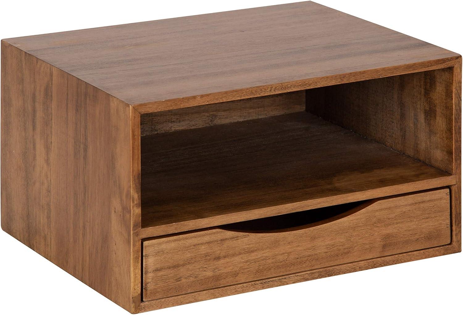 Kate & Laurel All Things Decor 12.5" x 10" x 7" Hutton Floating Wall Shelf with Drawer Rustic Brown: Wood Storage Display