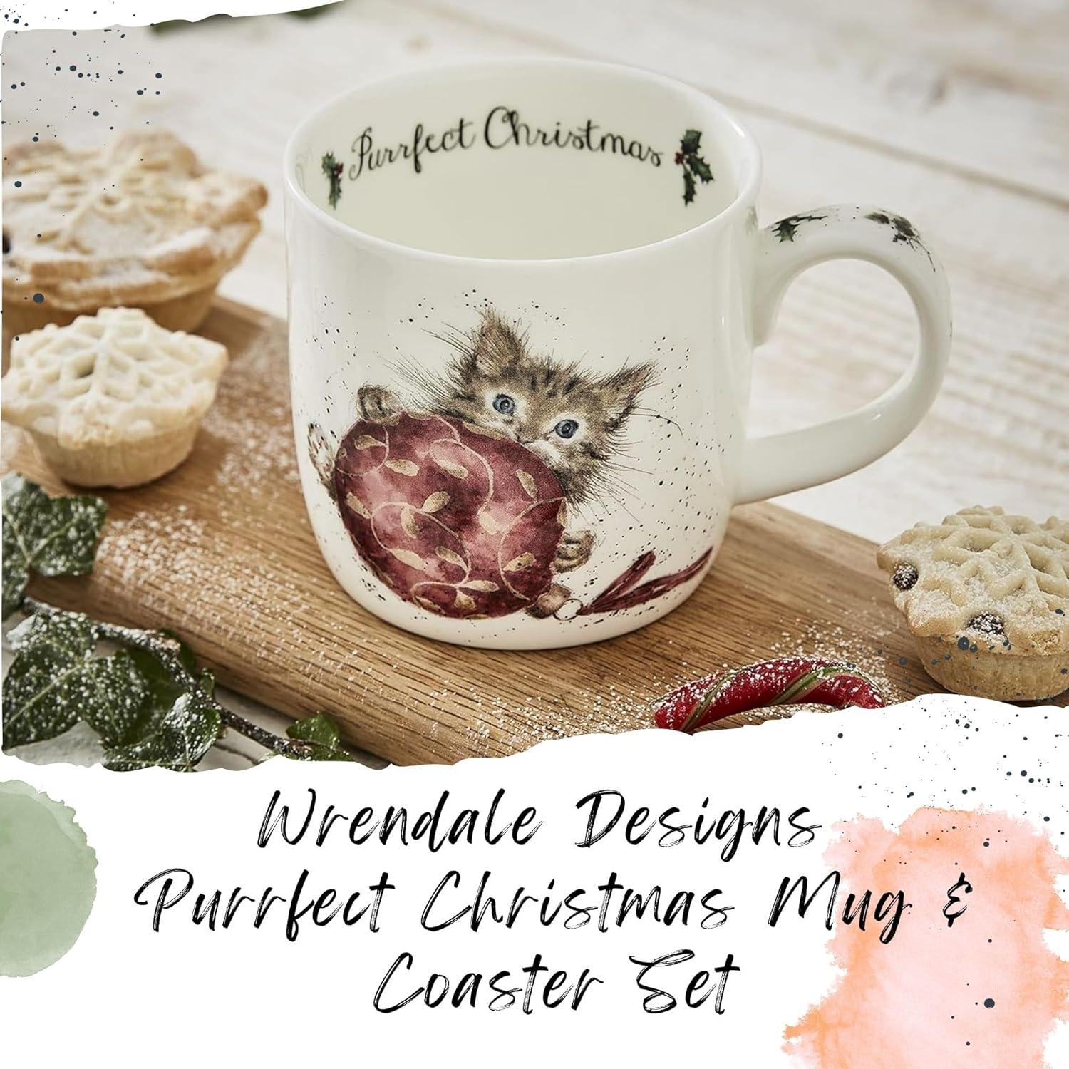Royal Worcester Rw-Wrendale Designs Mug & Coaster St Purrfect Xmas