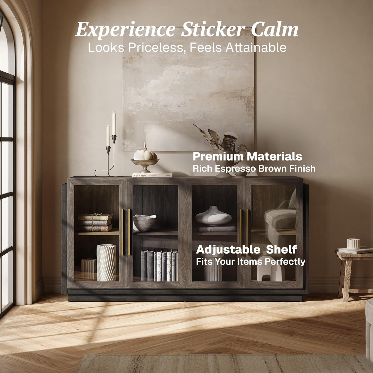 NEUTRALPOSTURE Sideboard Buffet Cabinet, Modern Wood Glass-Buffet-Sideboard With Storage, Console Table For Kitchen, Dining Room, Living Room, Hallway, Or Entrance - Brixston