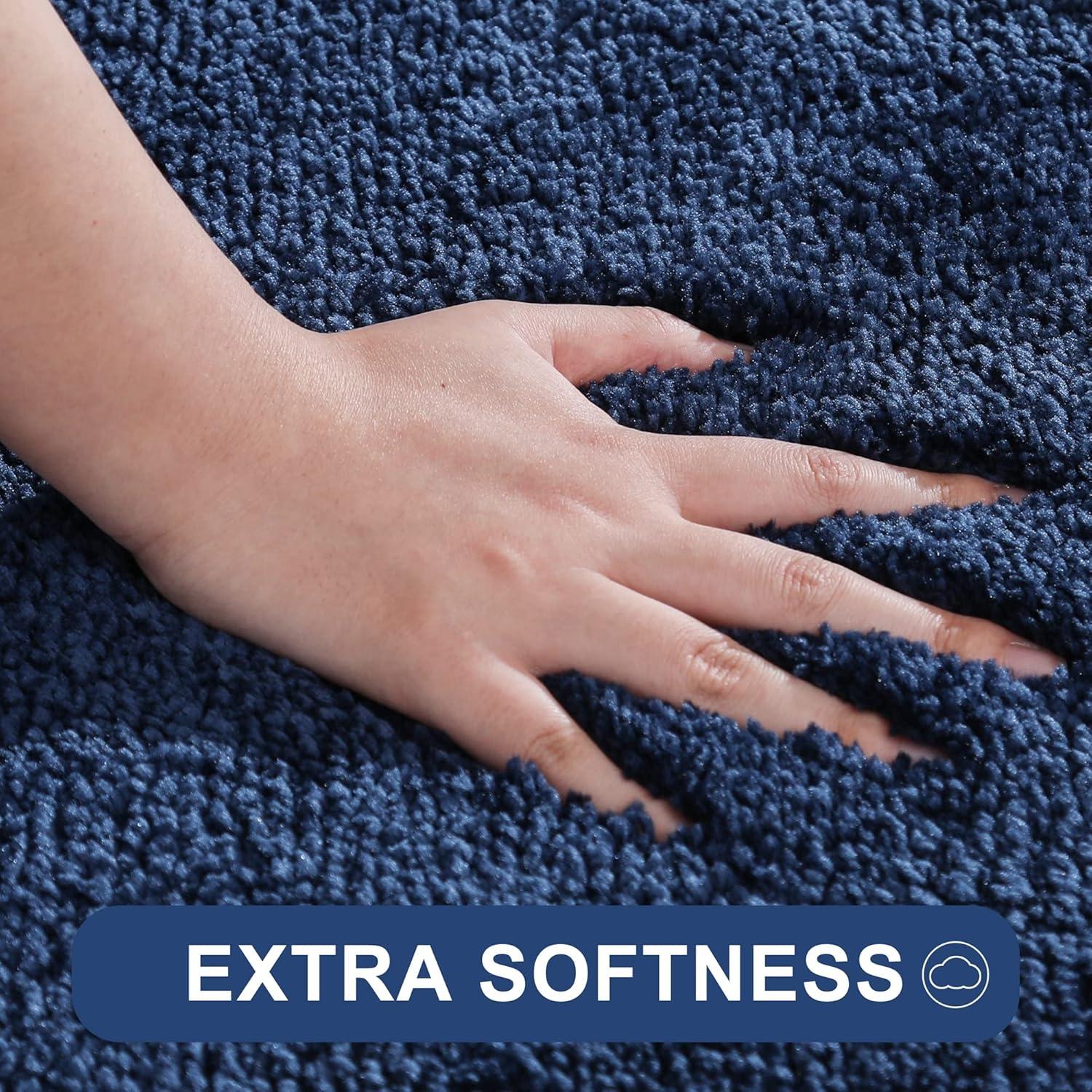 COSY HOMEER Bath Rugs for Bathroom Extra Thick- Anti-Slip Bath Mats Soft Plush Yarn Shaggy 100% Strong Mirco Polyeste Mat Living Room Bedroom Mat Floor Water Absorbent(Navy,20x32 - Inches)