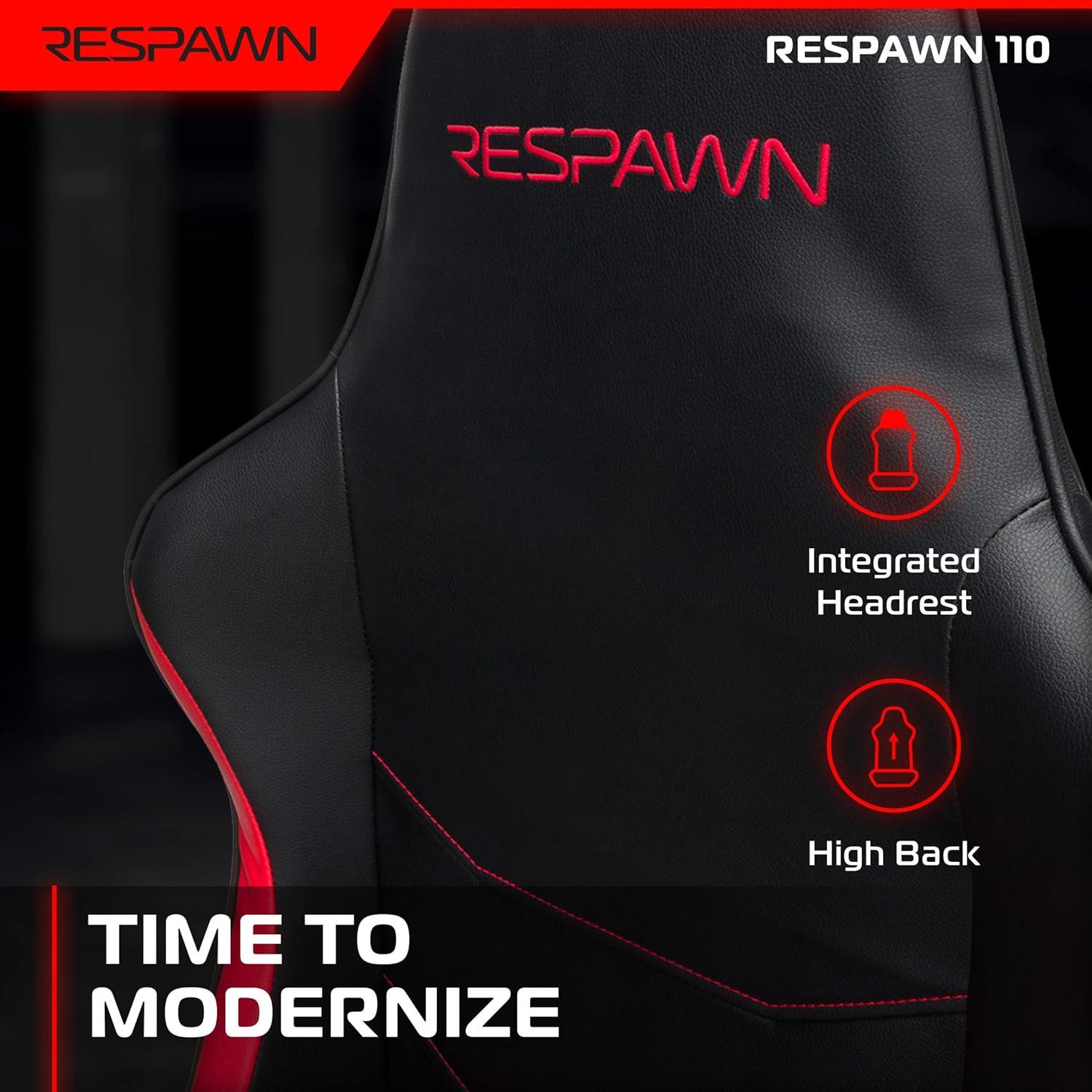 RESPAWN 110 Gaming Chair - Gamer Chair PC Computer Chair, Ergonomic Gaming Chairs, Office Chair with Integrated Headrest, Gaming Chair for Adults 135 Degree Recline with Angle Lock