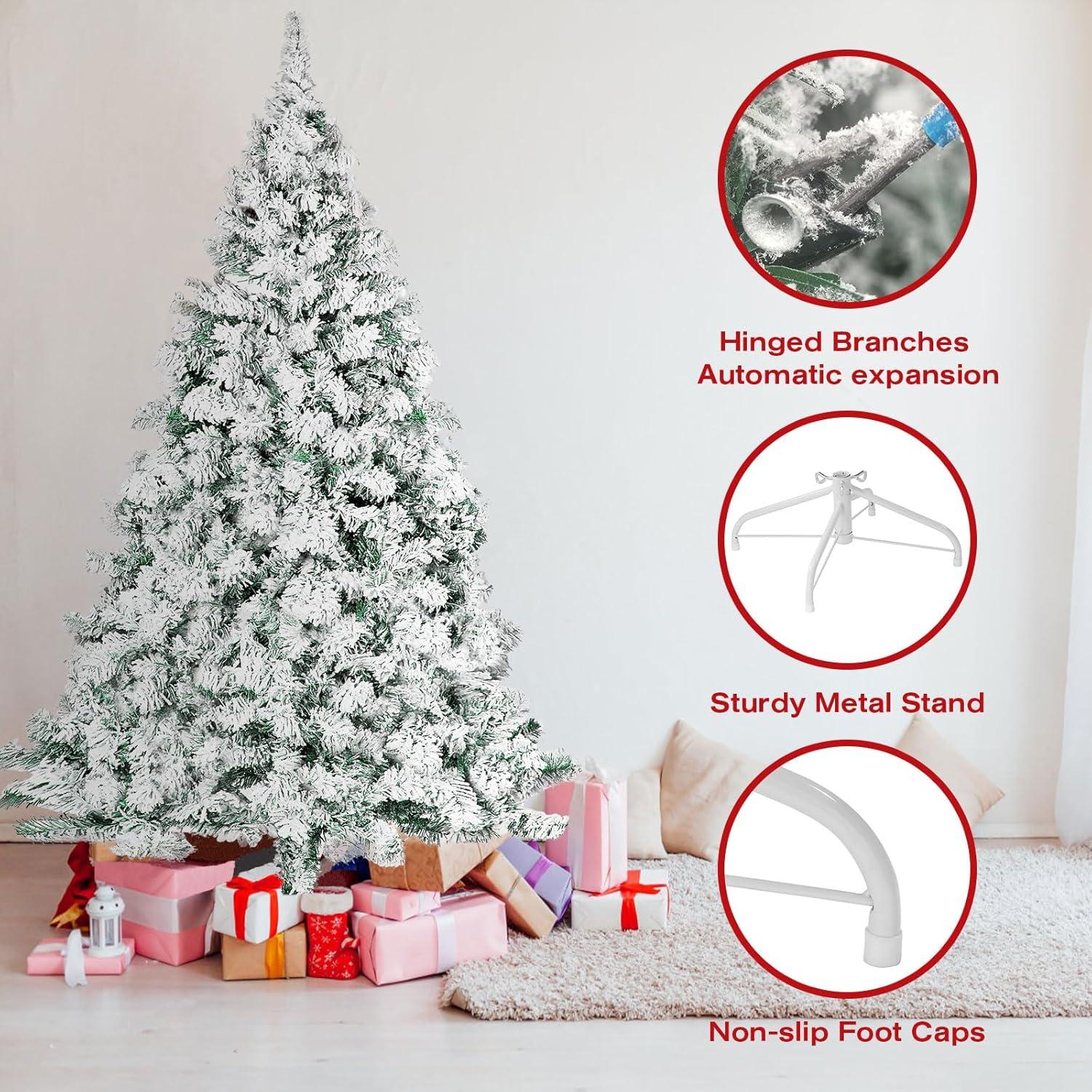 SUGIFT 6ft Snow Flocked Christmas Tree Unlit Holiday Decor