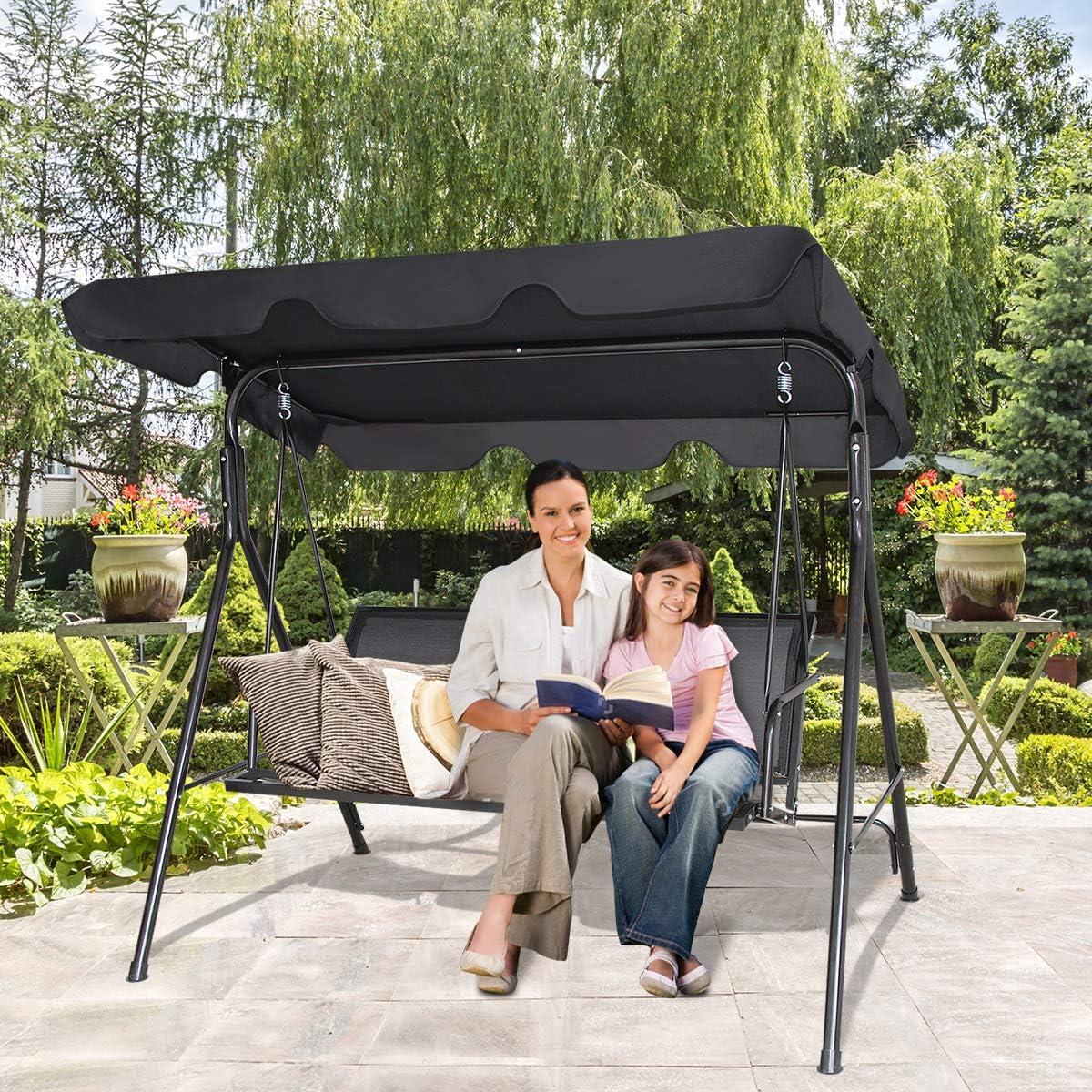 Costway Outdoor Patio Swing Canopy 3 Person Canopy Swing Chair Patio Hammock Black