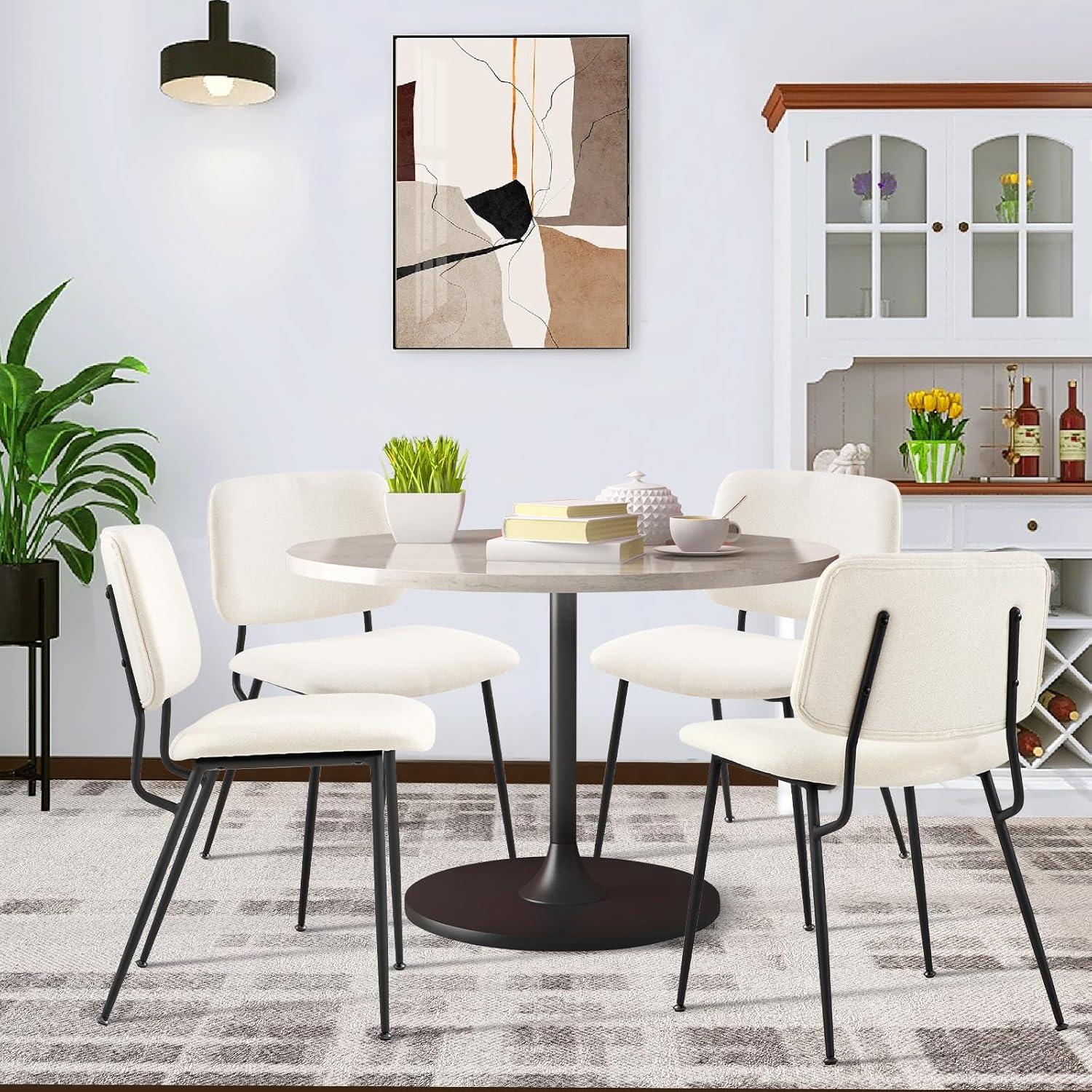 COLAMY Modern Upholstered Dining Chairs Set of 2, Fabric Dining Room Chairs Accent Diner Chair Stylish Kitchen Chairs with Solid Metal Legs, Cream