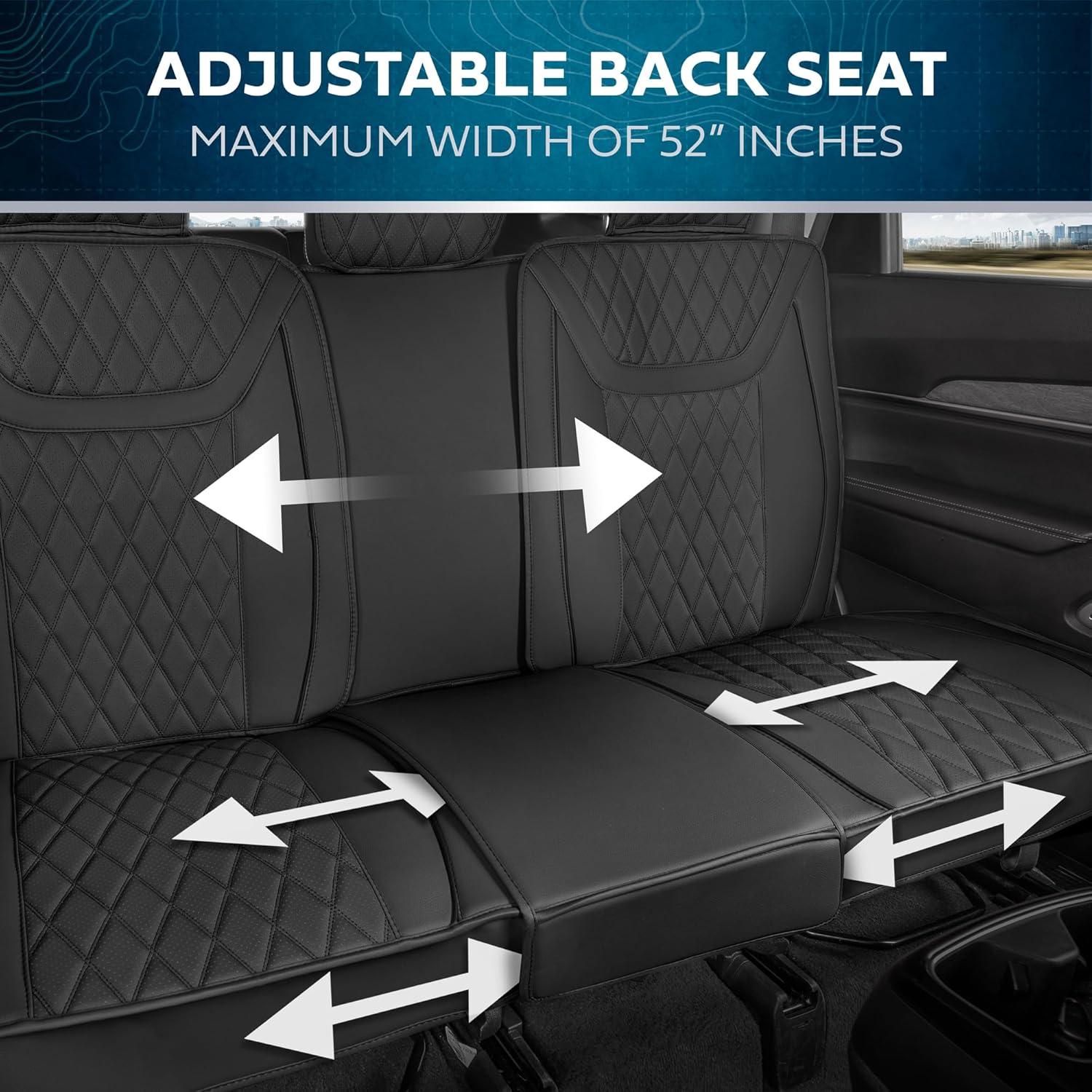 MotorBox Car Seat Covers Ranch Leatherette Faux Leather Black Seat Covers for Car Diamond Stitched Cushioned Seat Protectors for Automotive Accessories, Trucks, SUV, Car Full Set