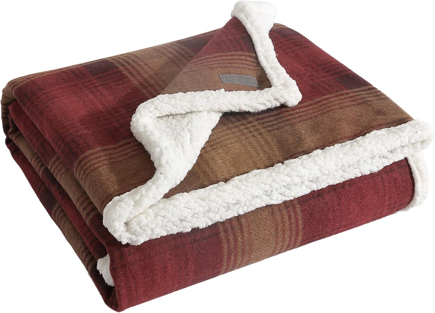 50"x70" Oversized Nordic Plaid Throw Blanket Raisin - Eddie Bauer: Cozy Fleece, Machine Washable